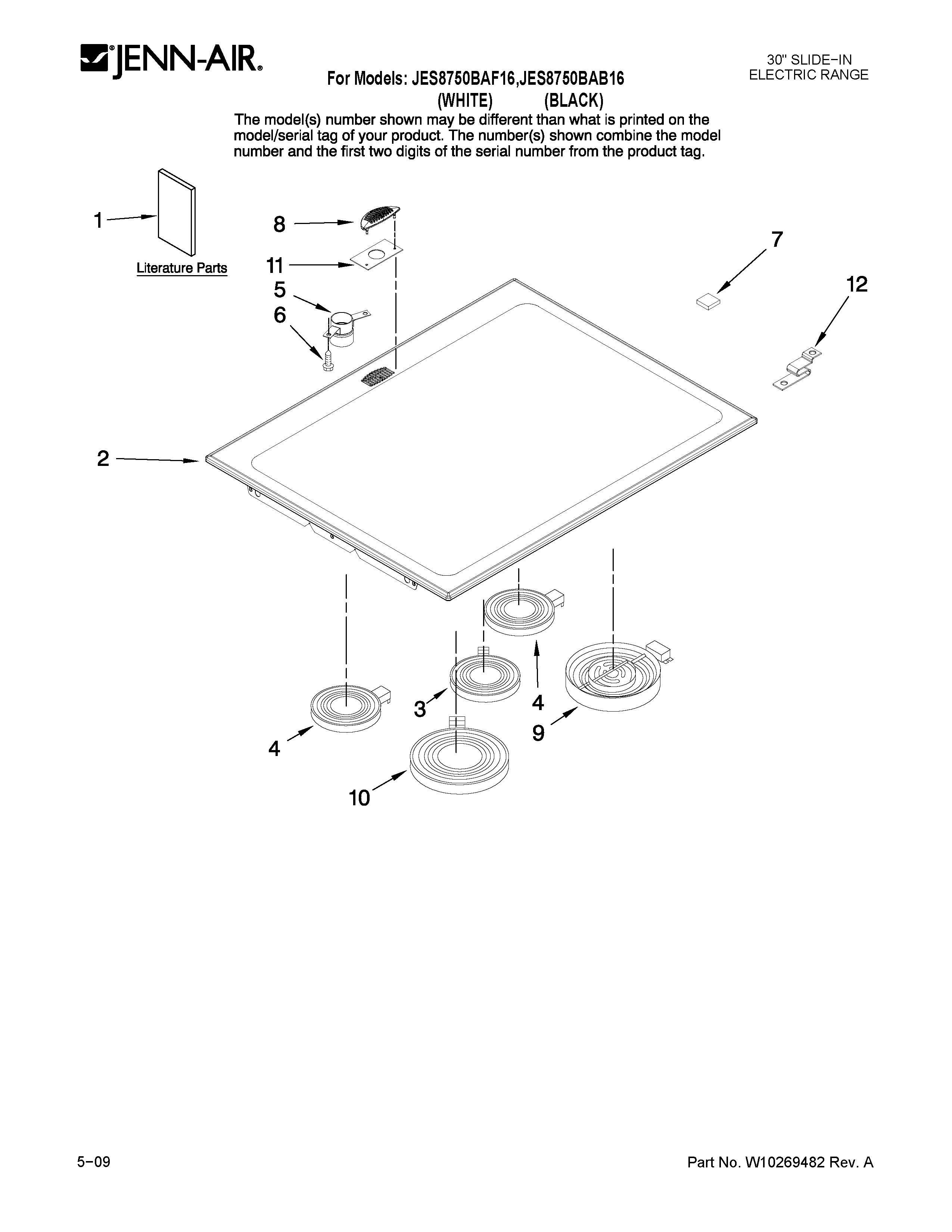 Jenn-Air JES8750BAB16 cooktop parts diagram