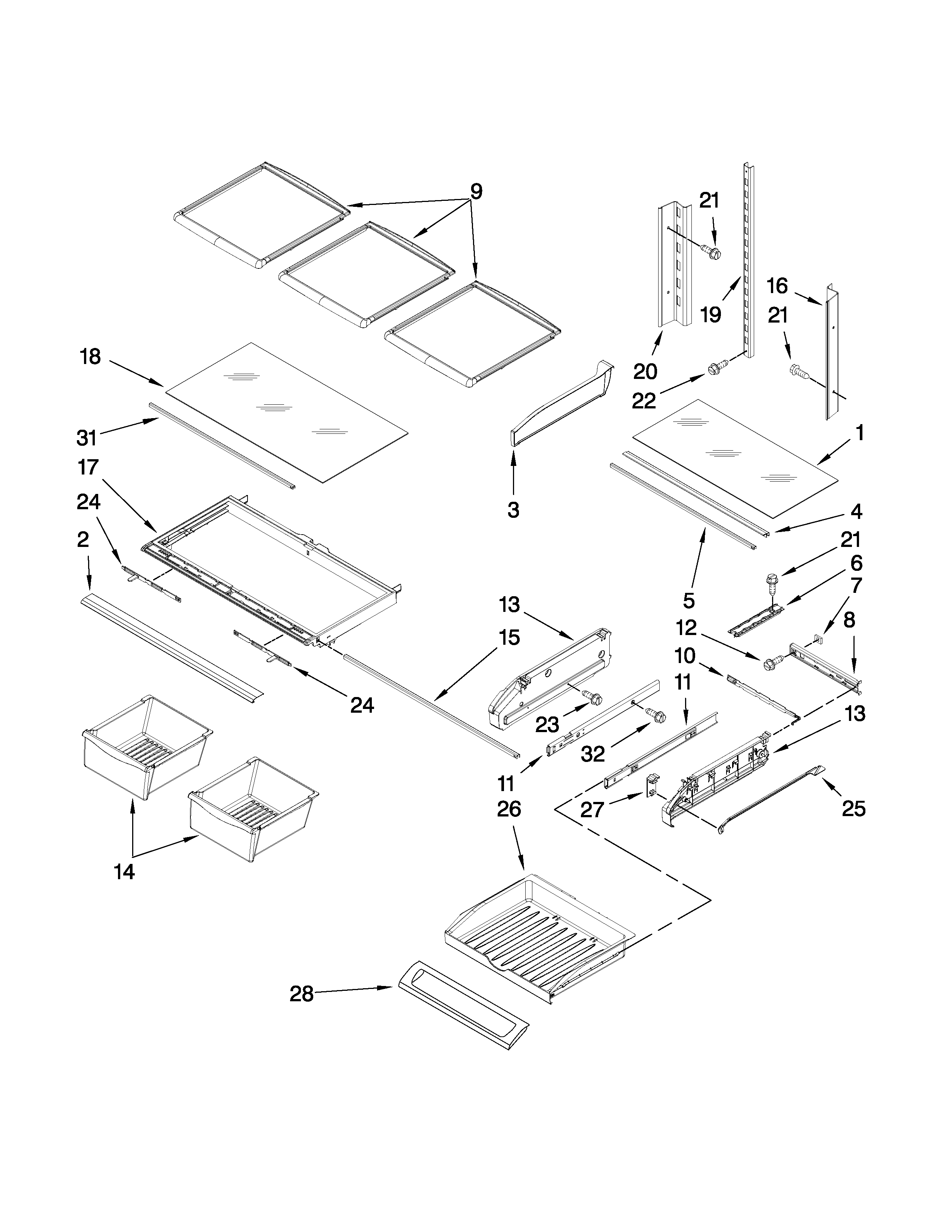 Jenn-Air JFI2089ATS2 shelf parts diagram