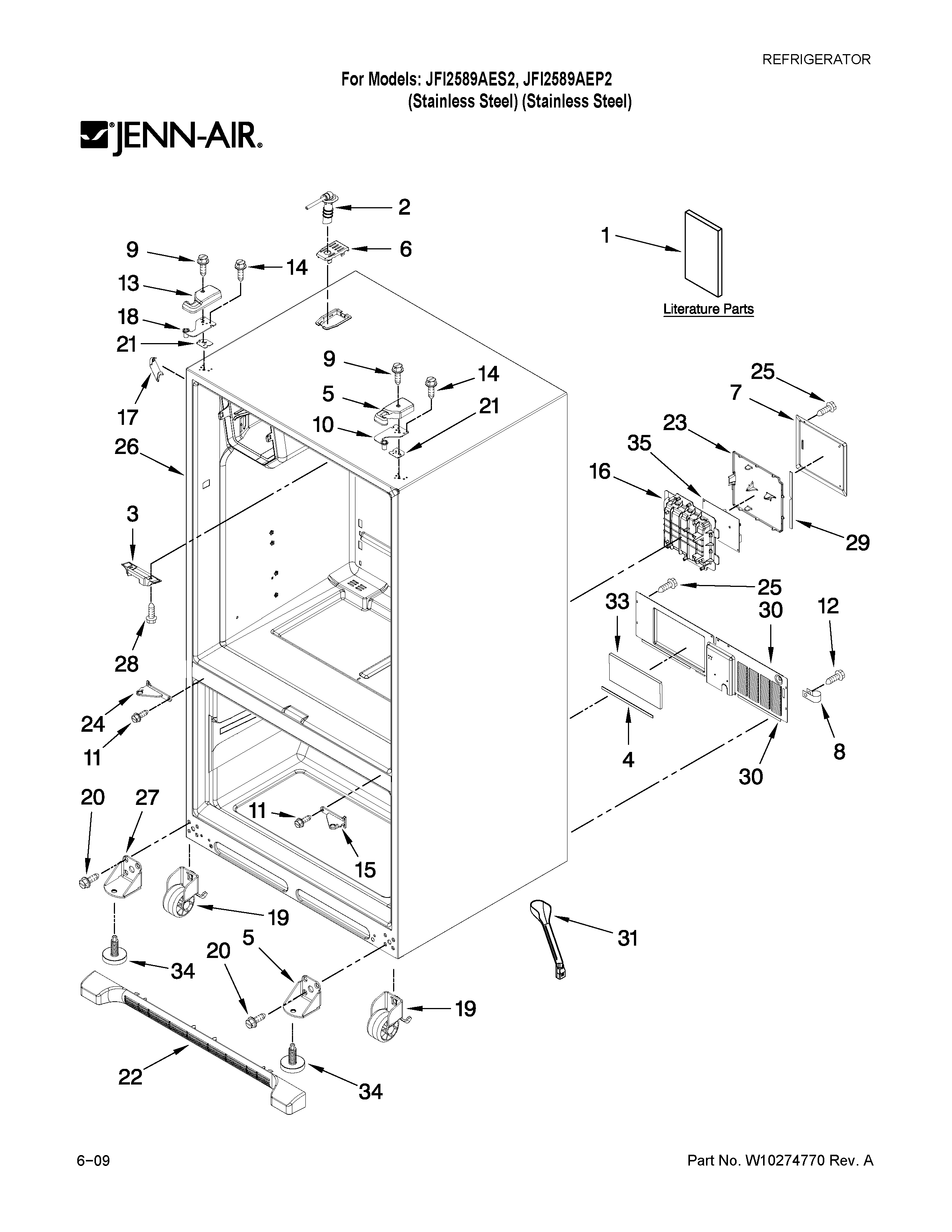 Jenn-Air JFI2589AEP2 cabinet parts diagram