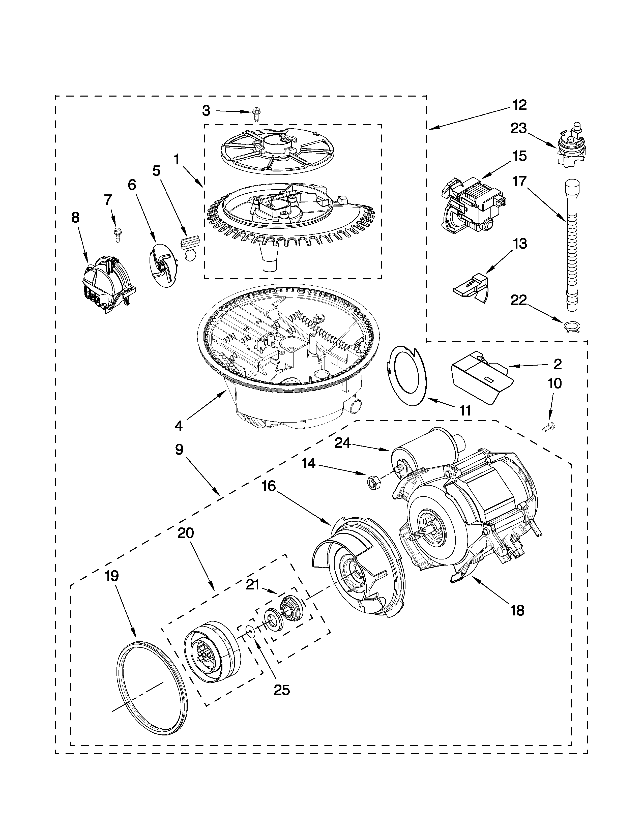 Jenn-Air JDB3000AWB0 pump and motor parts diagram