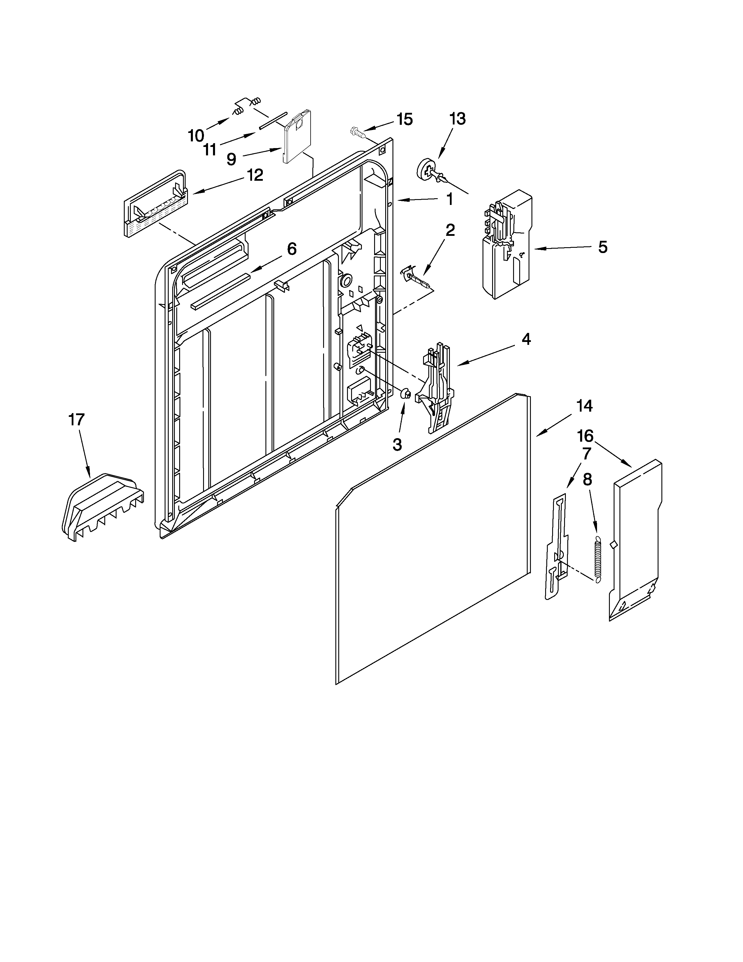 Whirlpool DU930WWSB0 inner door parts diagram