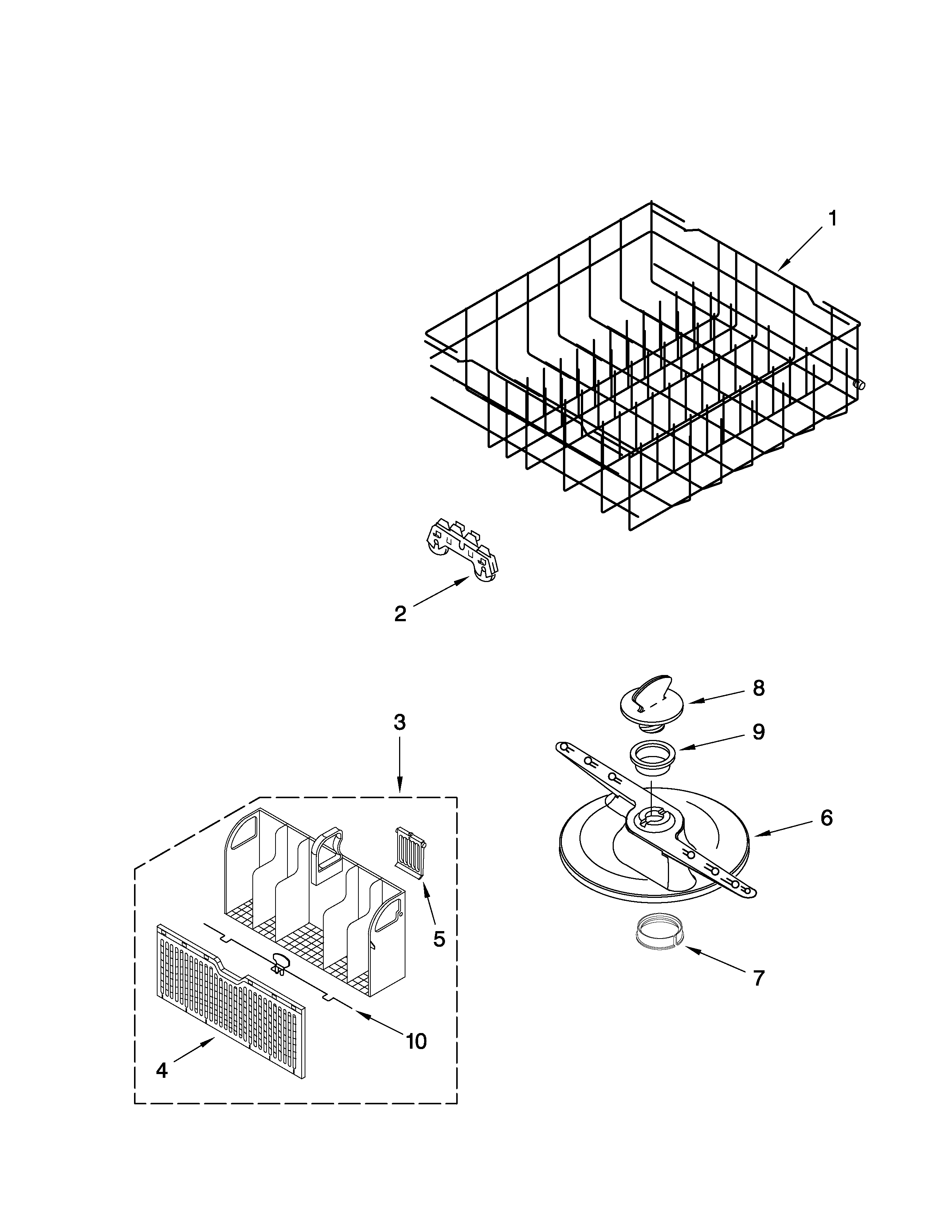 Whirlpool DU930WWSB0 lower dishrack parts diagram