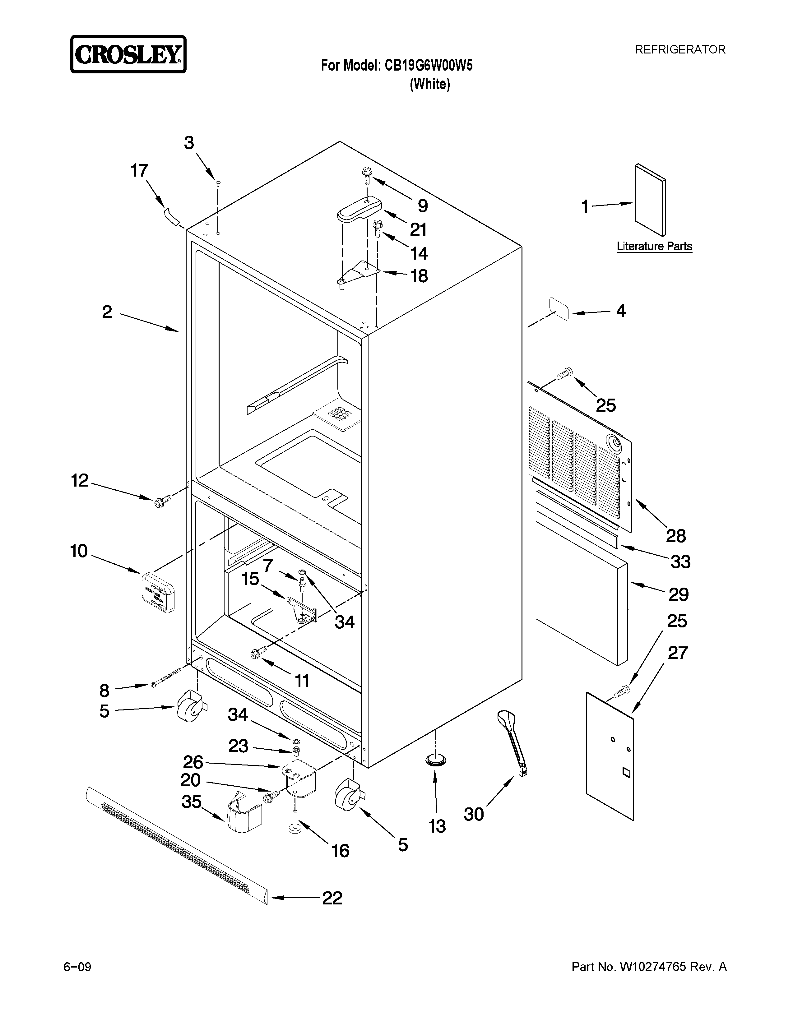 Crosley CB19G6W00W5 cabinet parts diagram