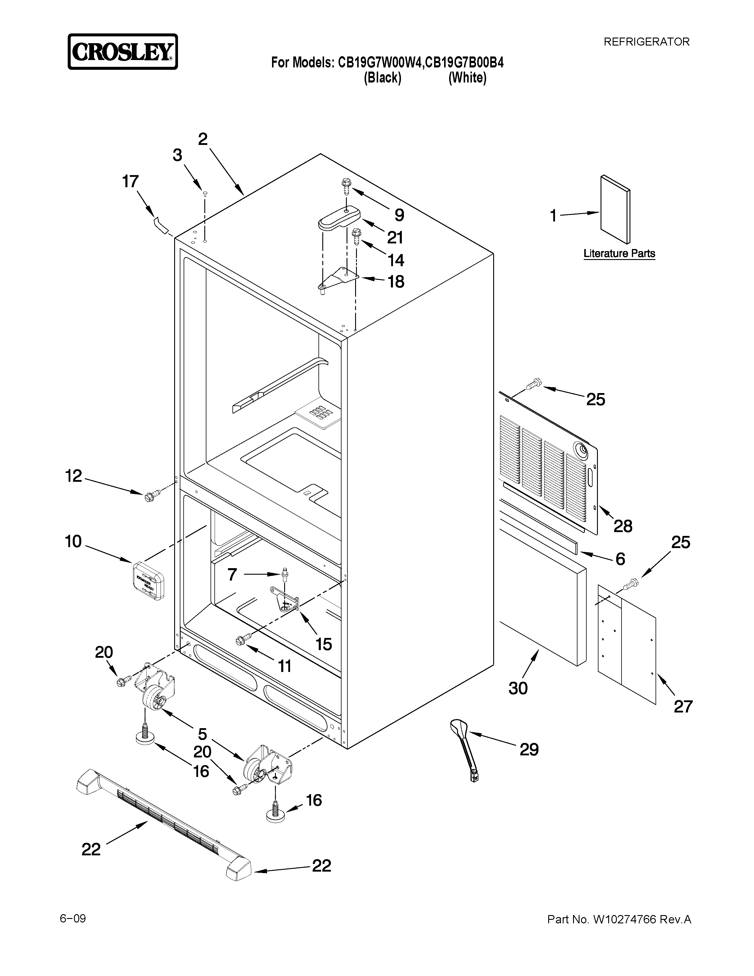 Crosley CB19G7W00W4 cabinet parts diagram