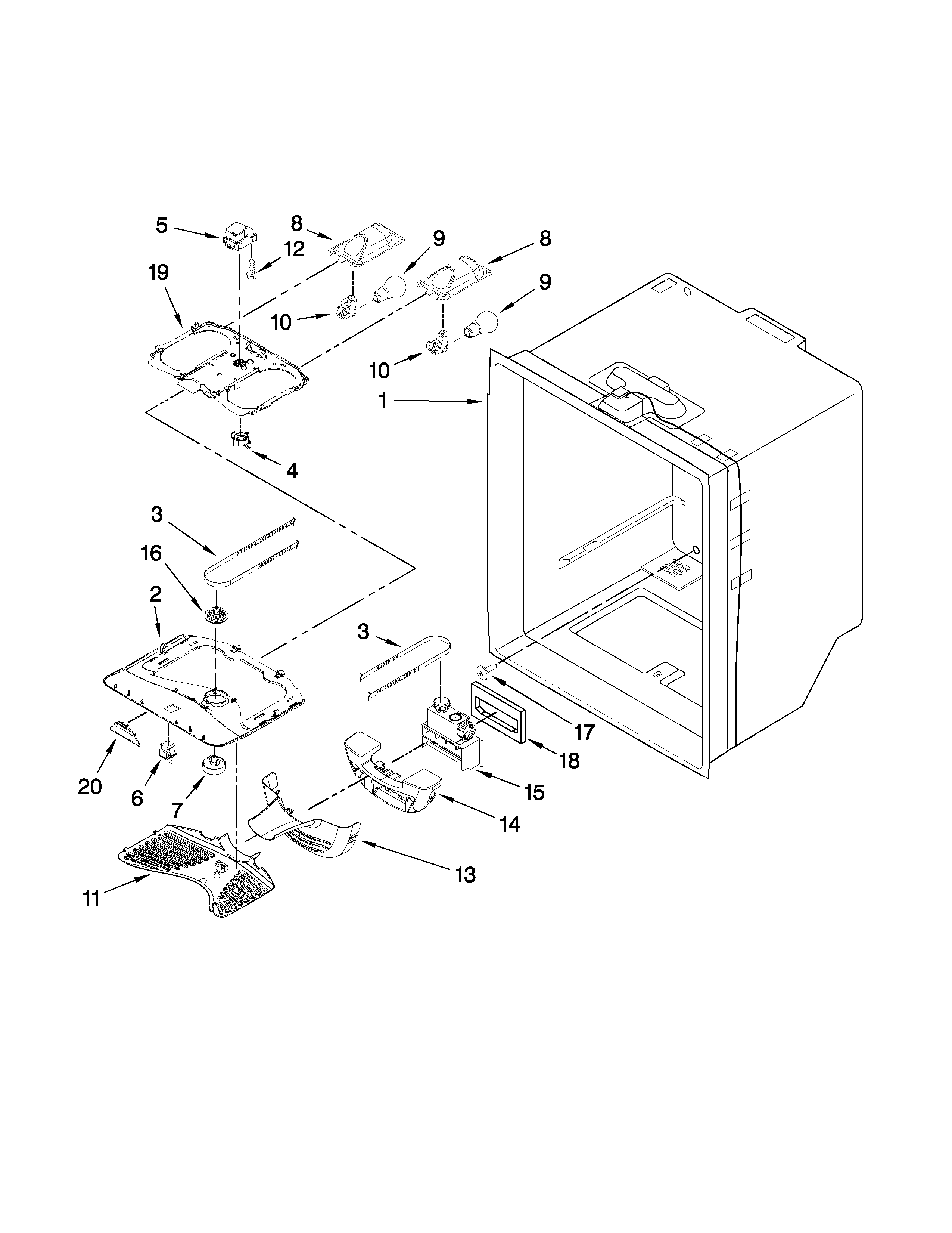 Crosley CB19G7W00W4 refrigerator liner parts diagram