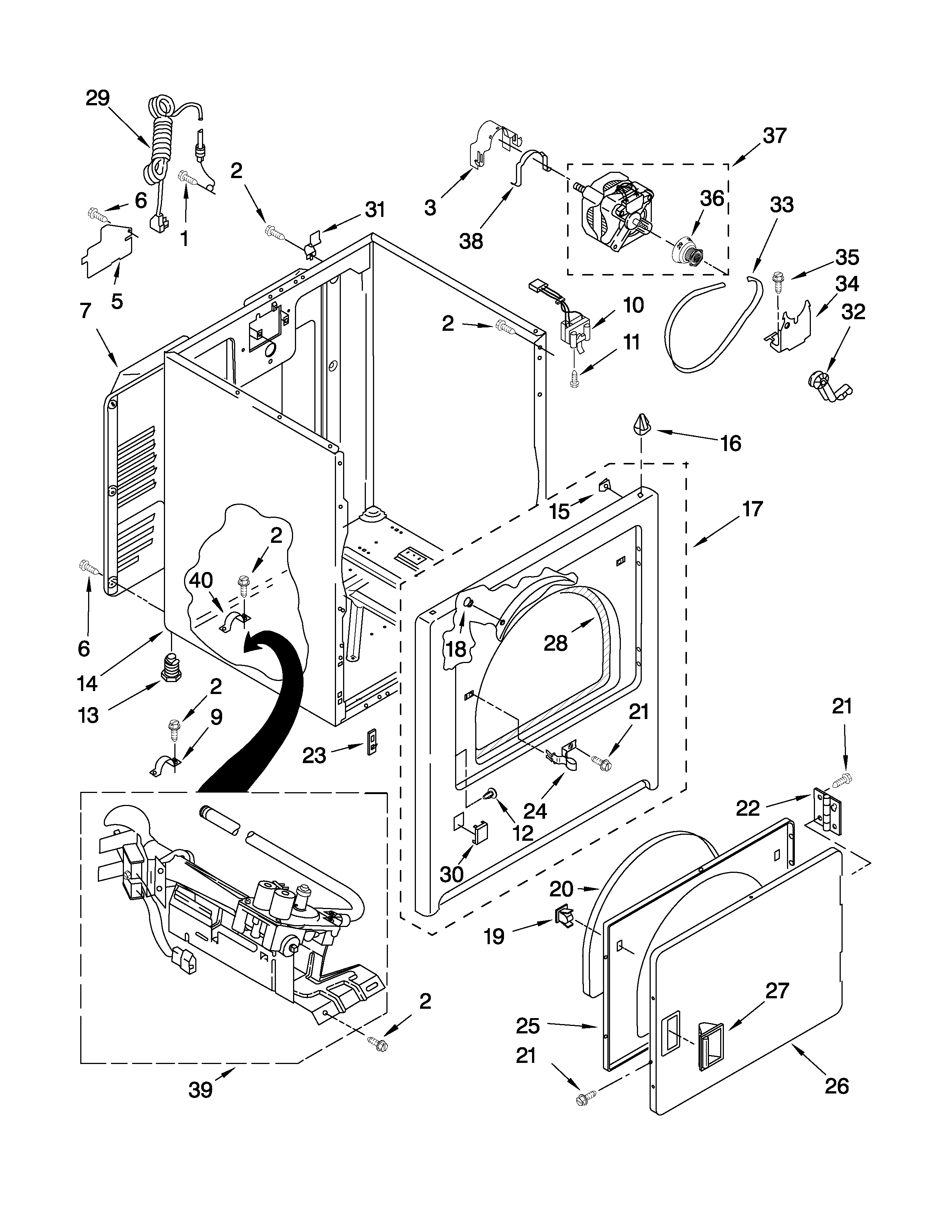 Whirlpool WGD5000VQ1 cabinet parts diagram