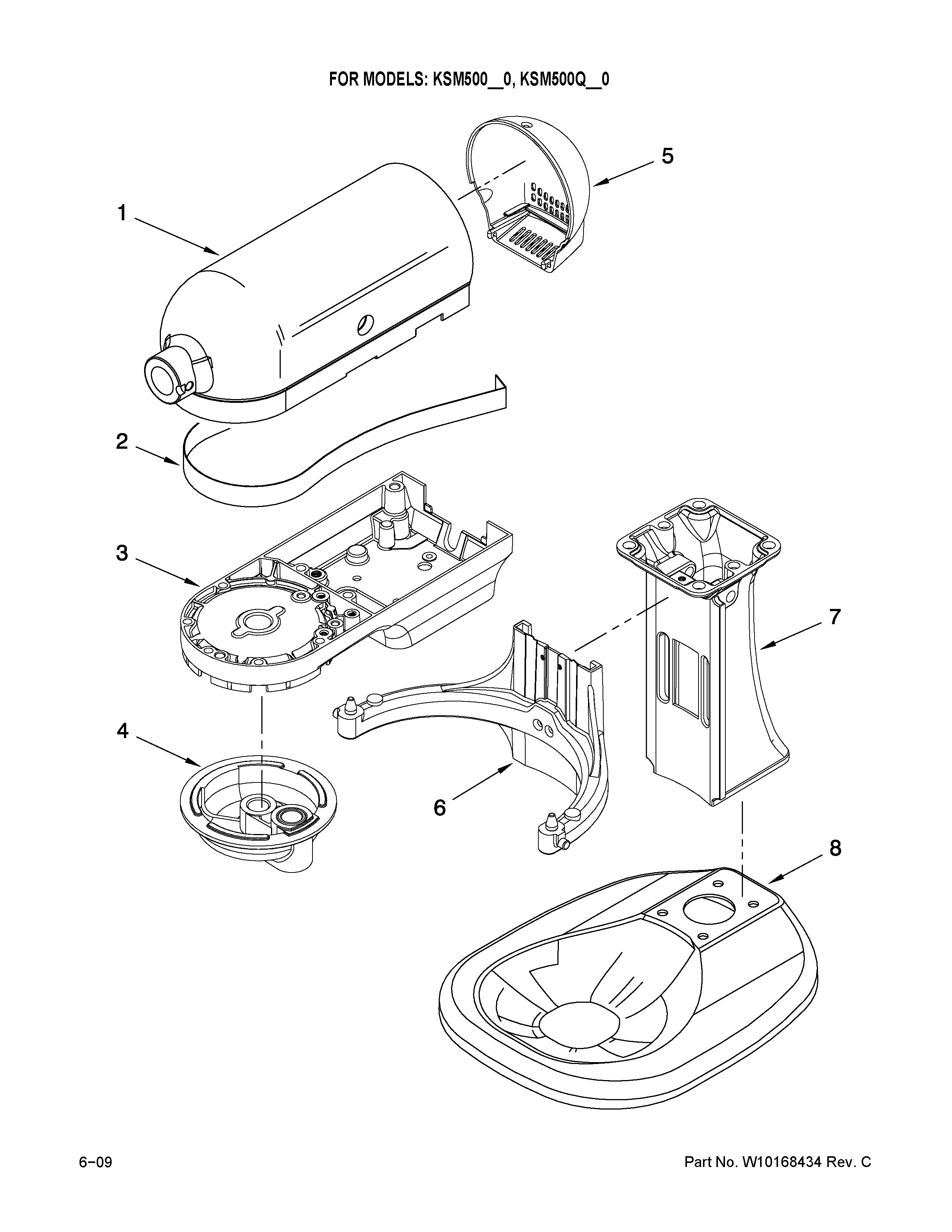 KitchenAid KSM500ER0 color variation parts diagram