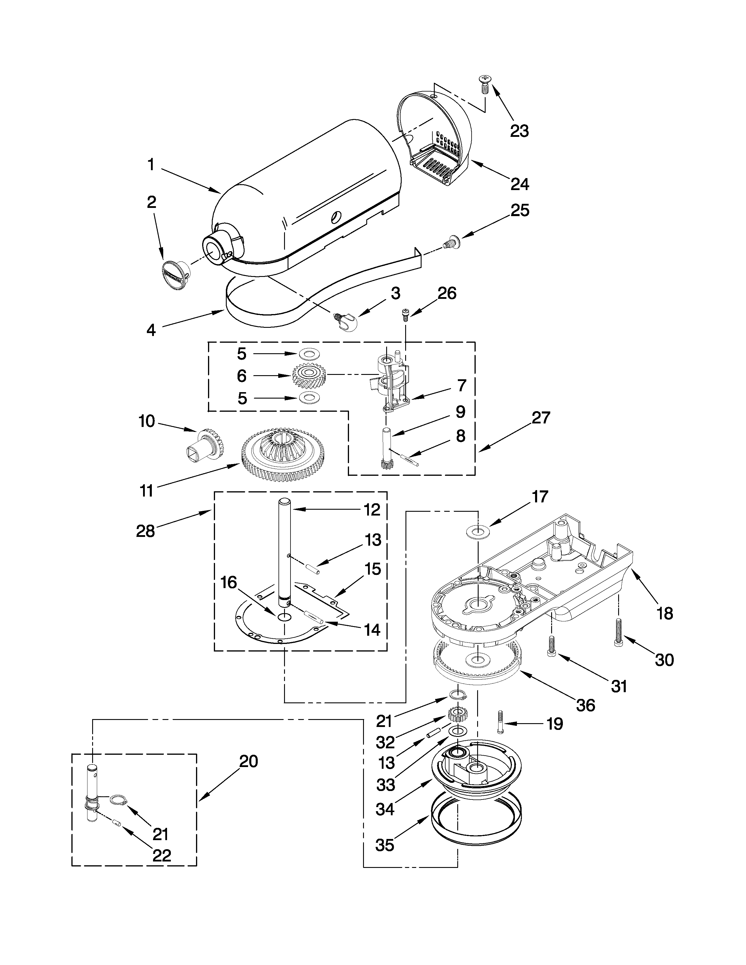 KitchenAid KSM500ER0 case, gearing and planetary unit diagram