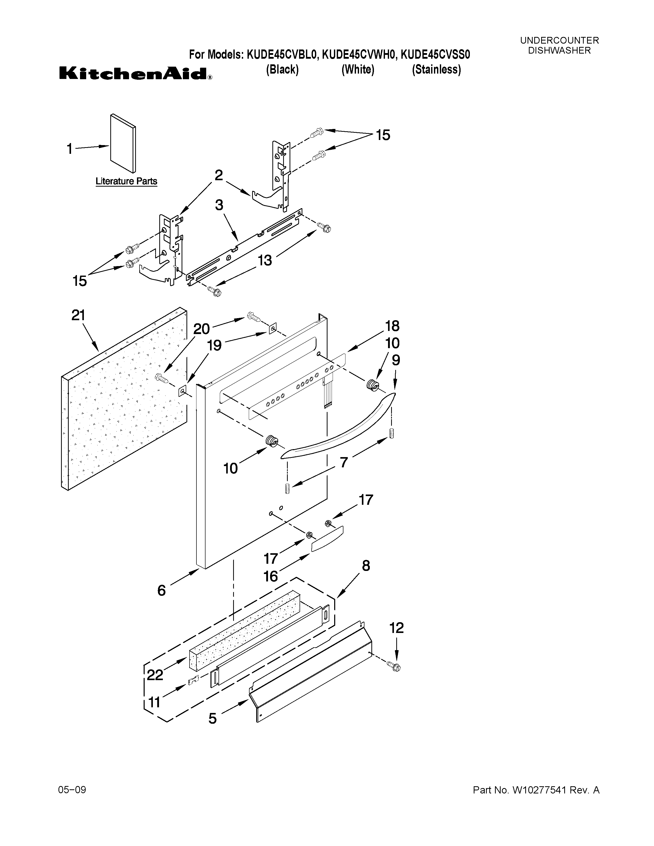 KitchenAid KUDE45CVSS0 door and panel parts diagram