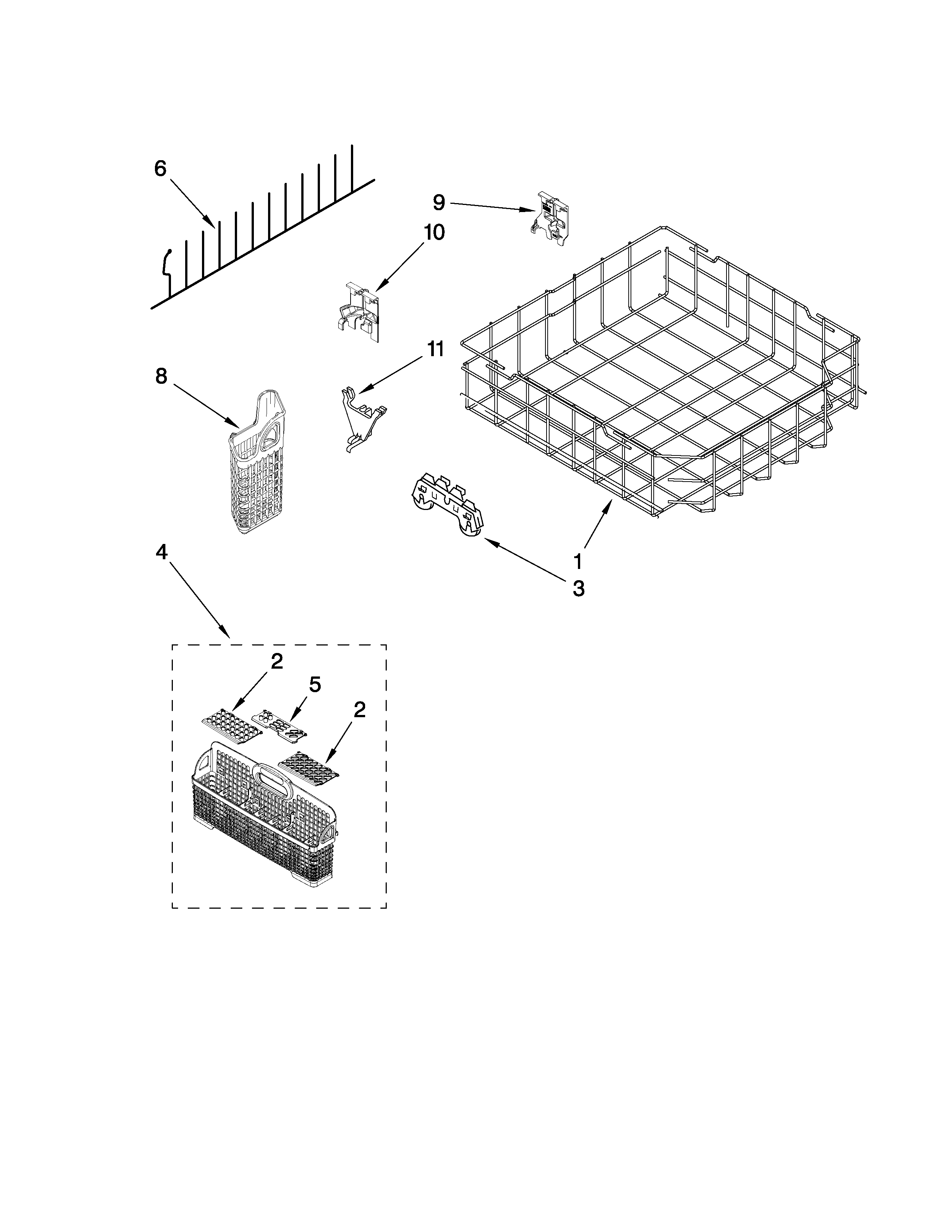 KitchenAid KUDE45CVSS0 lower rack parts diagram