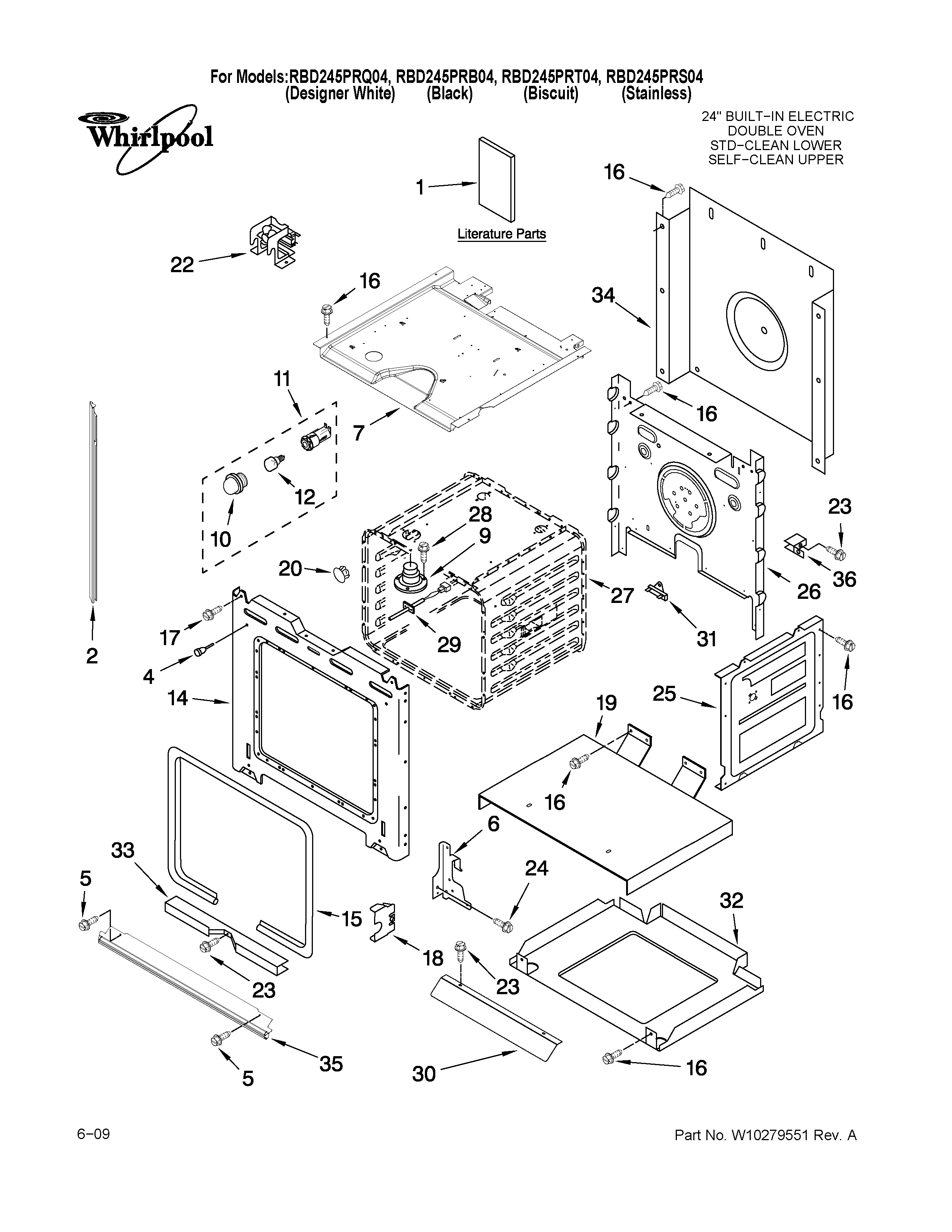 Whirlpool RBD245PRT04 lower oven parts diagram