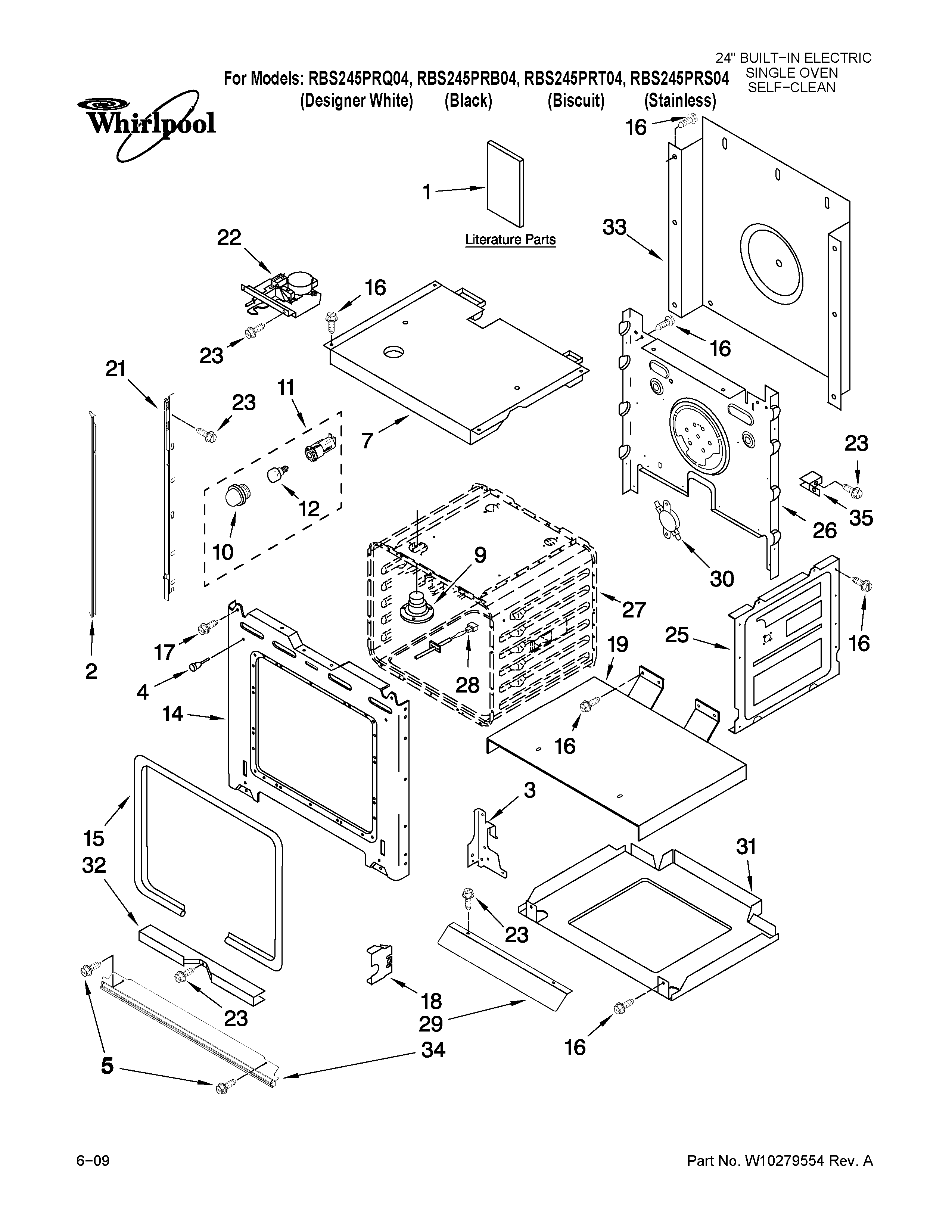 Whirlpool RBS245PRT04 oven parts diagram