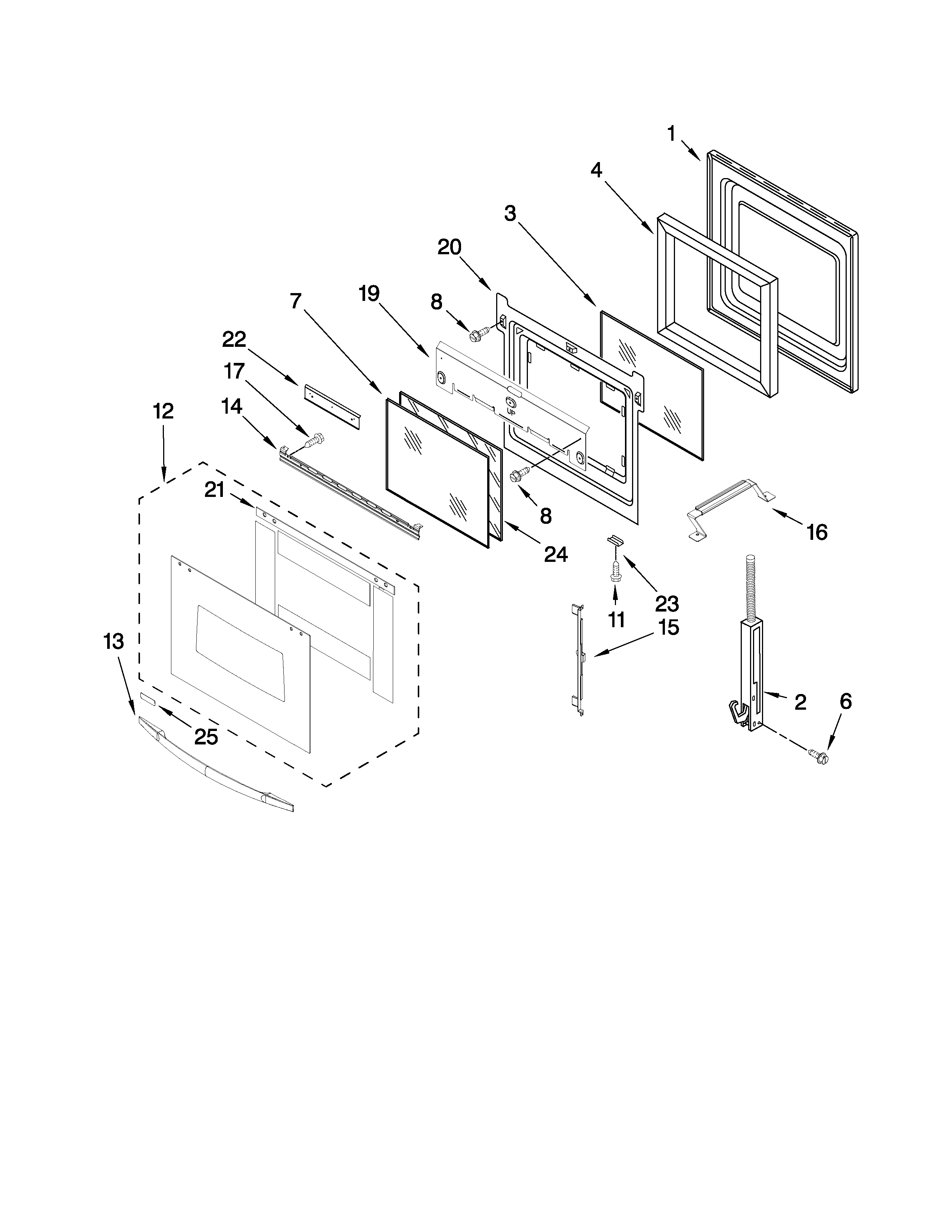 Whirlpool RBS245PRT04 oven door parts diagram