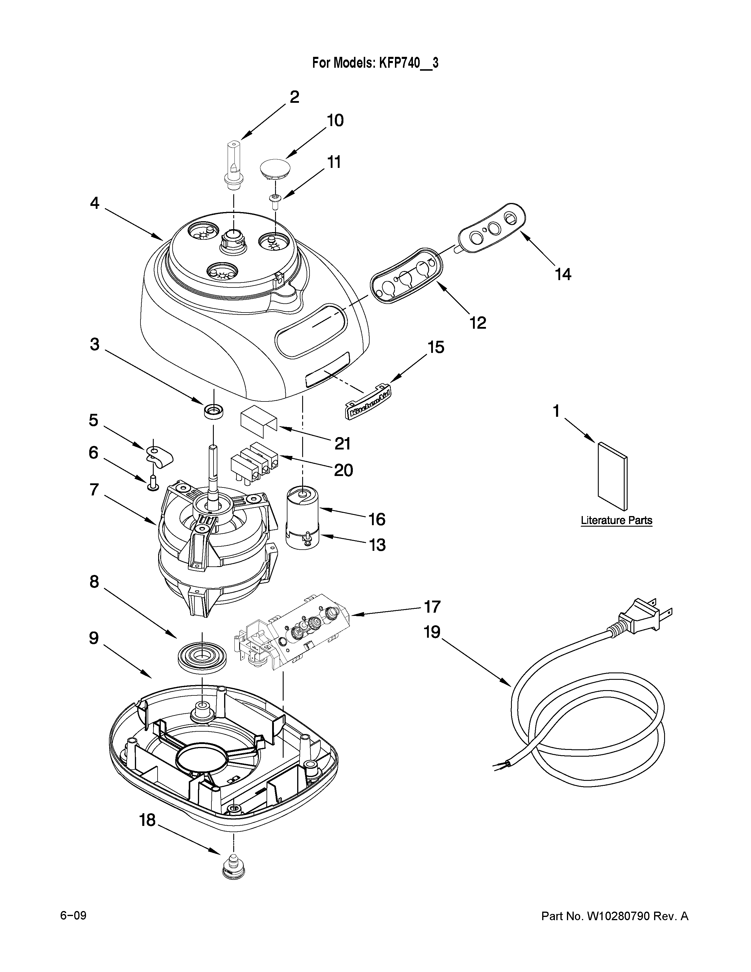 KitchenAid KFP740QOB3 motor and housing parts diagram