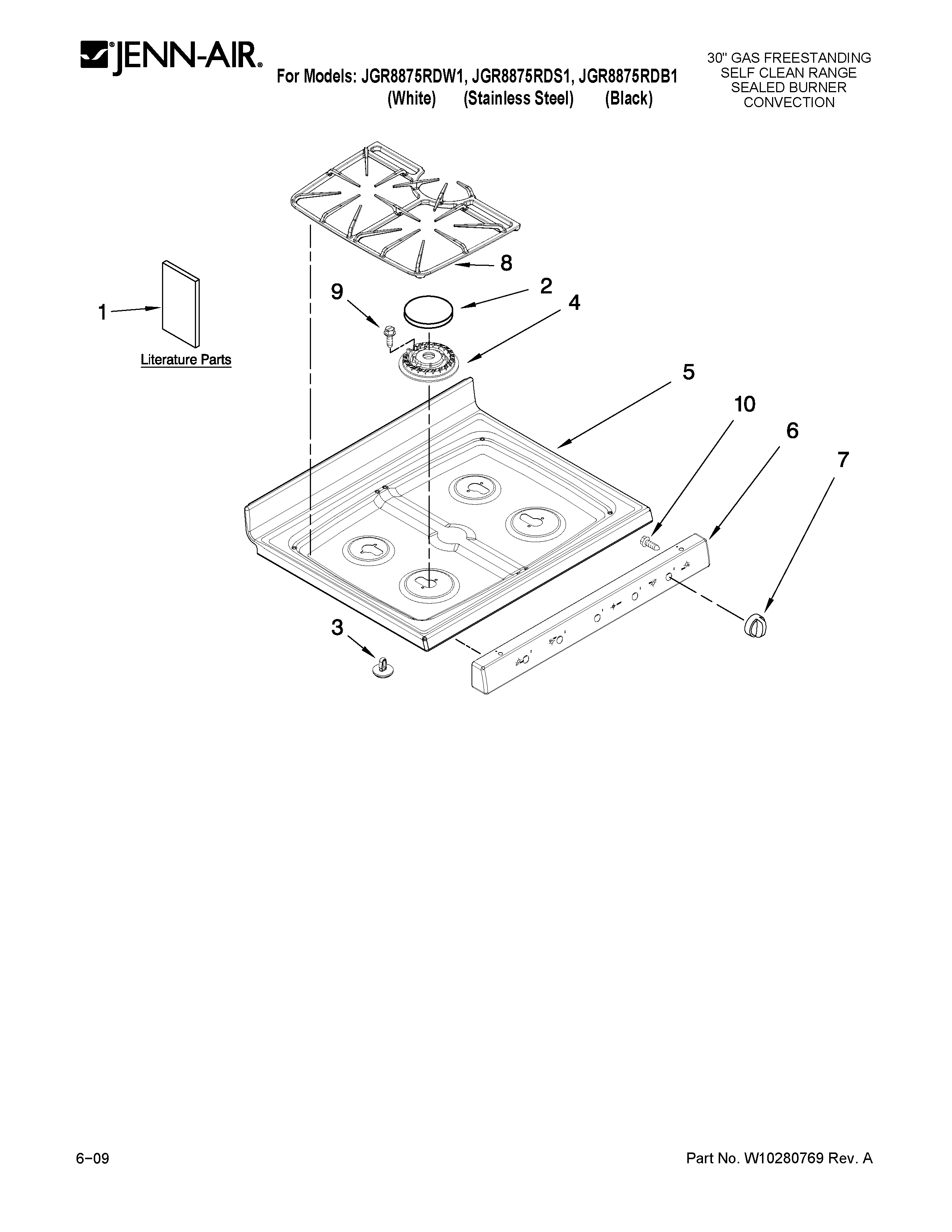 Jenn-Air JGR8875RDS1 cooktop parts diagram