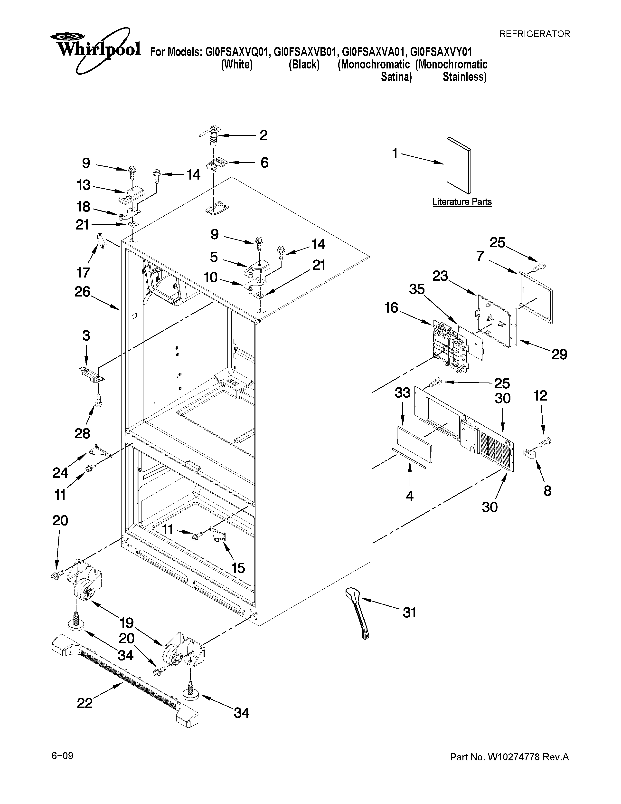 Whirlpool GI0FSAXVQ01 cabinet parts diagram