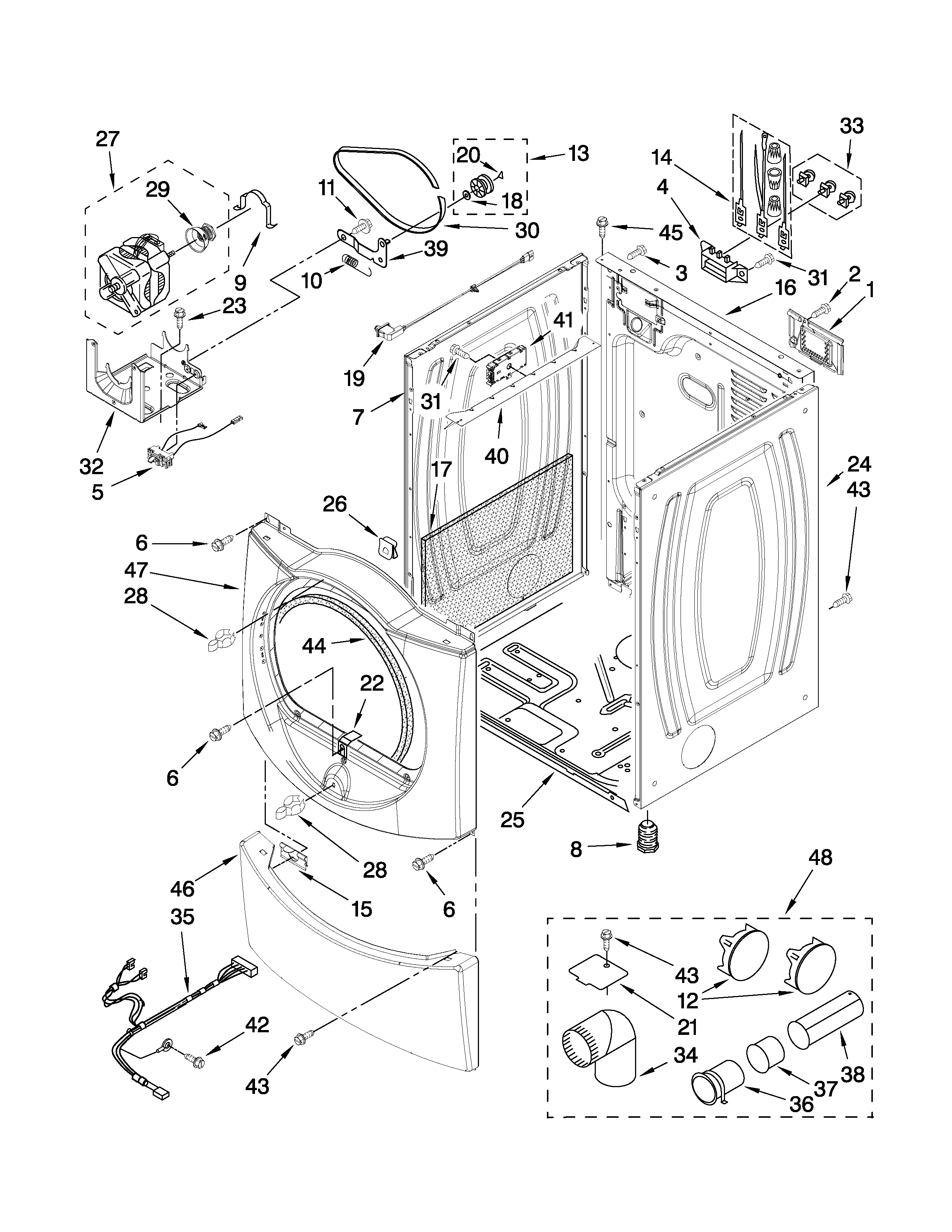 Whirlpool WED9400SW2 cabinet parts diagram