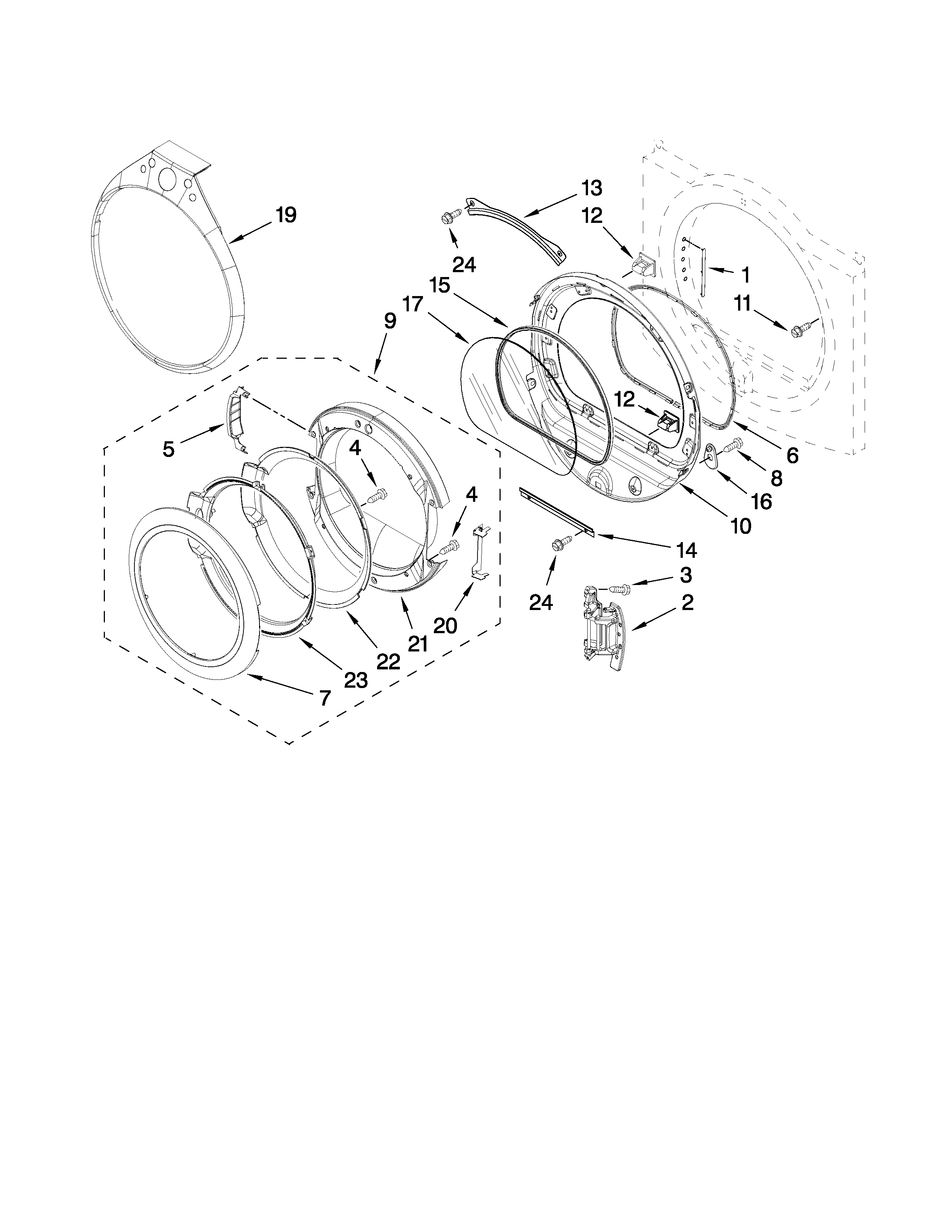 Whirlpool WED9400SW2 door parts diagram