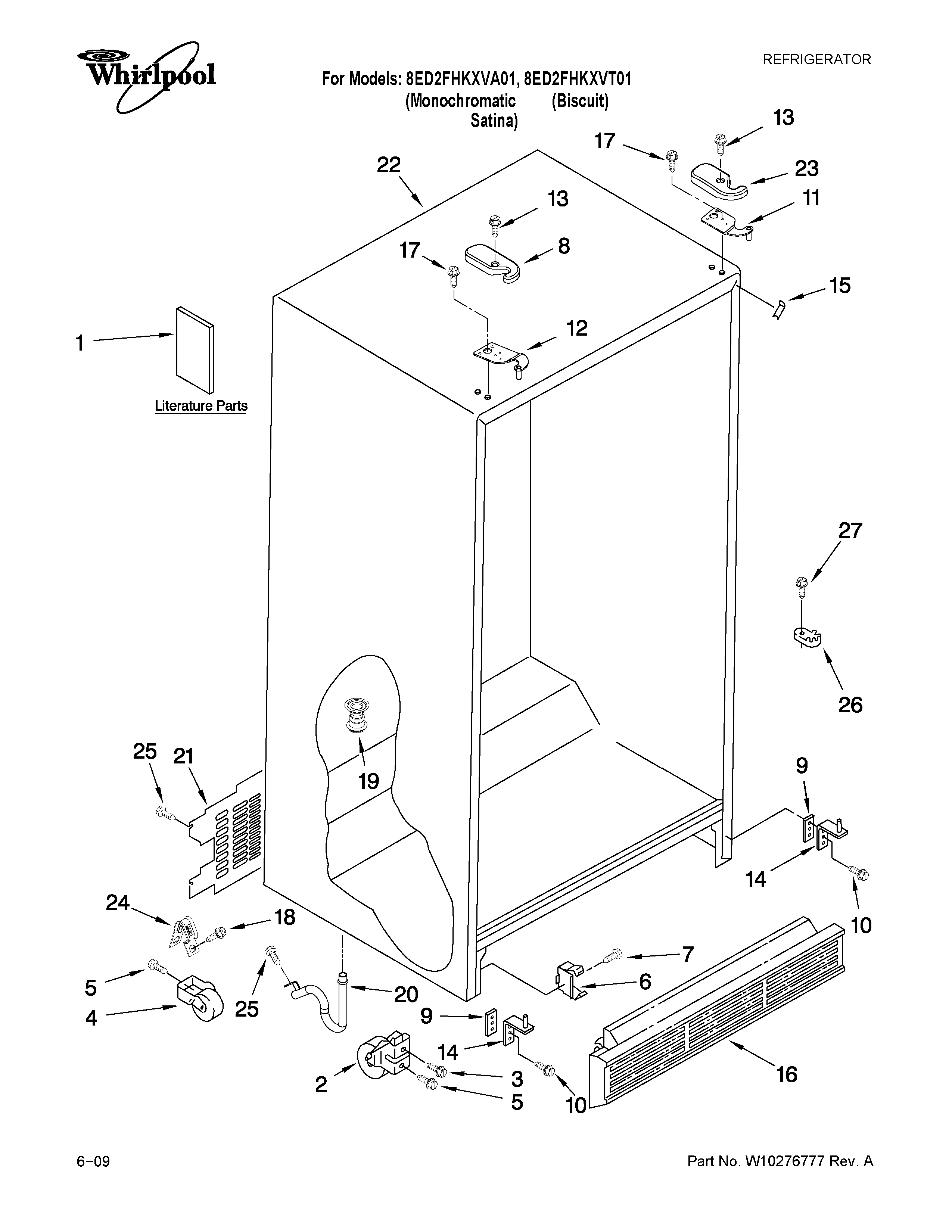 Whirlpool 8ED2FHKXVT01 cabinet parts diagram