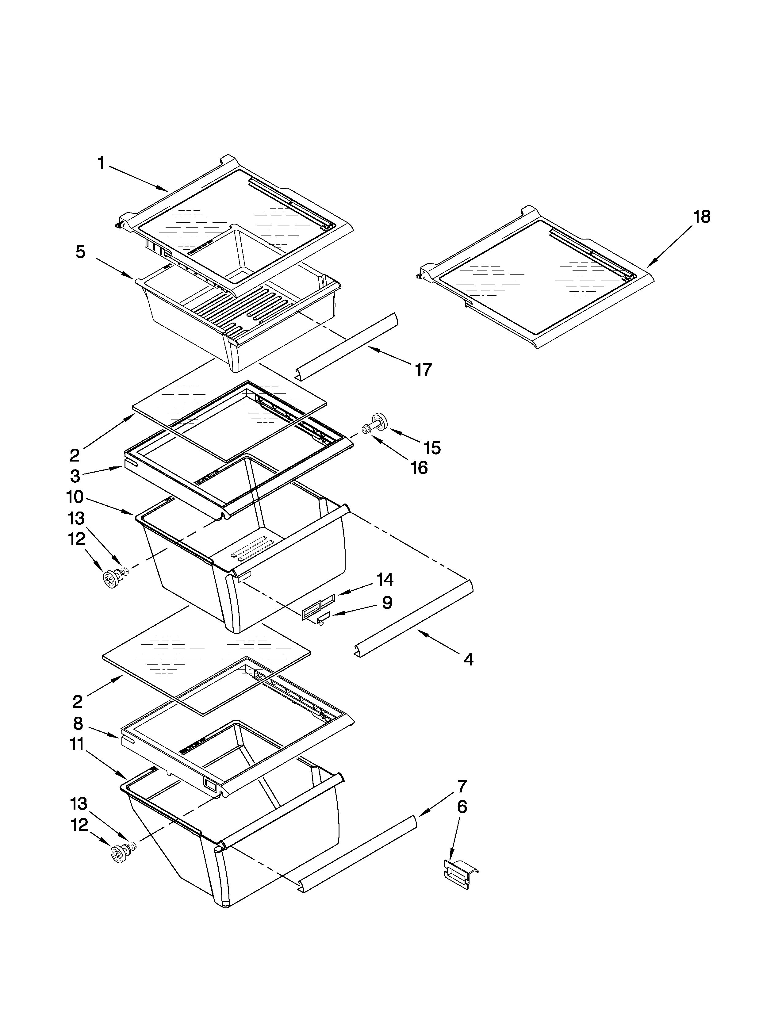 Whirlpool 8ED2FHKXVT01 refrigerator shelf parts diagram