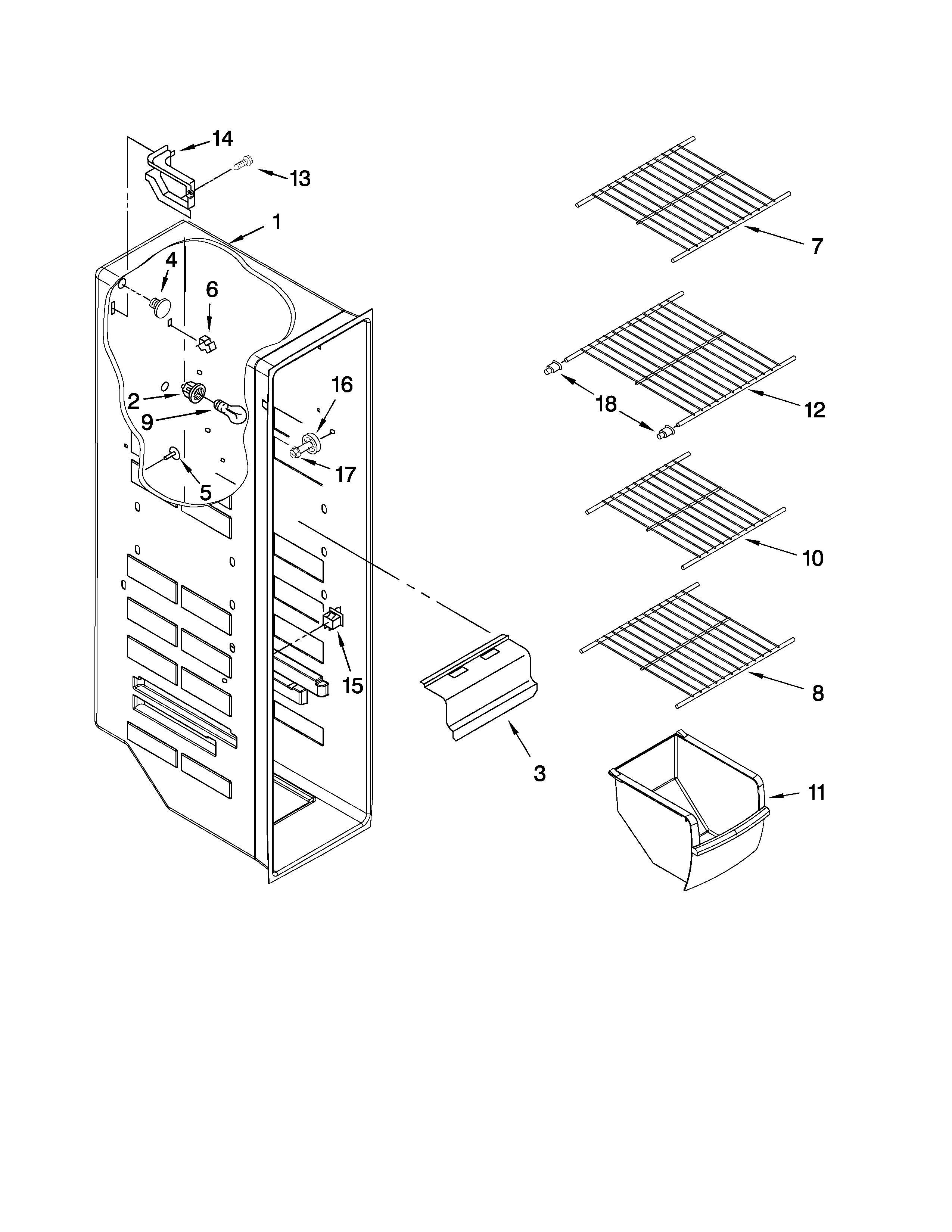 Whirlpool 8ED2FHKXVT01 freezer liner parts diagram