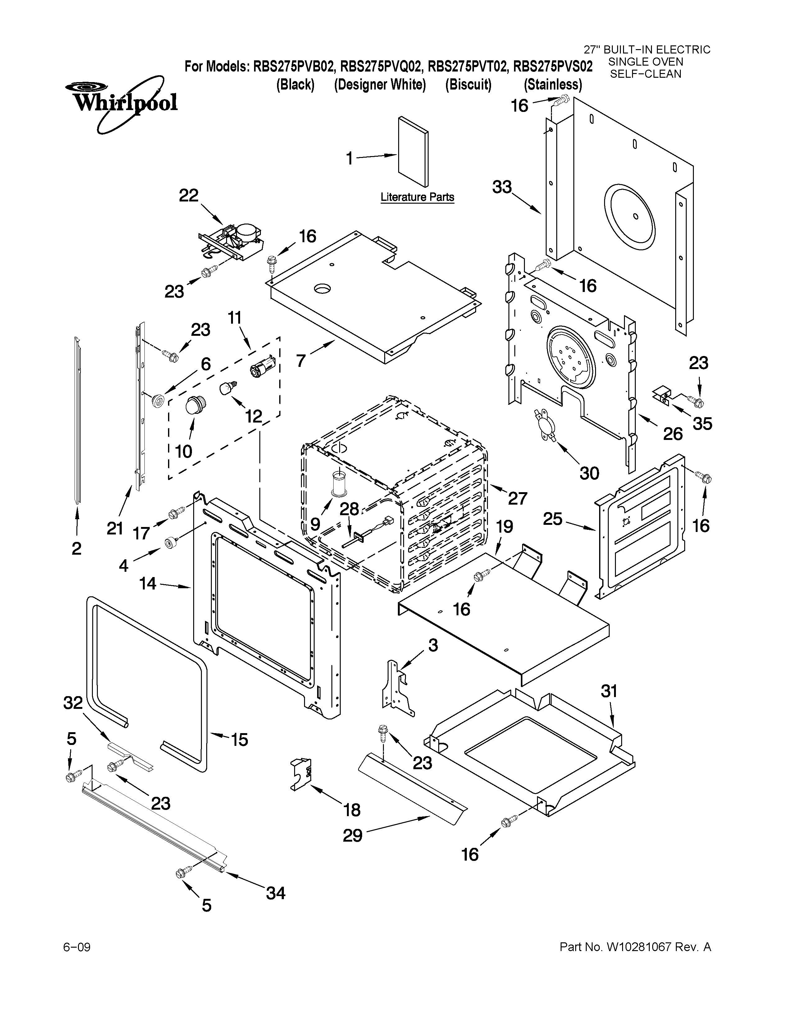 Whirlpool RBS275PVB02 oven parts diagram