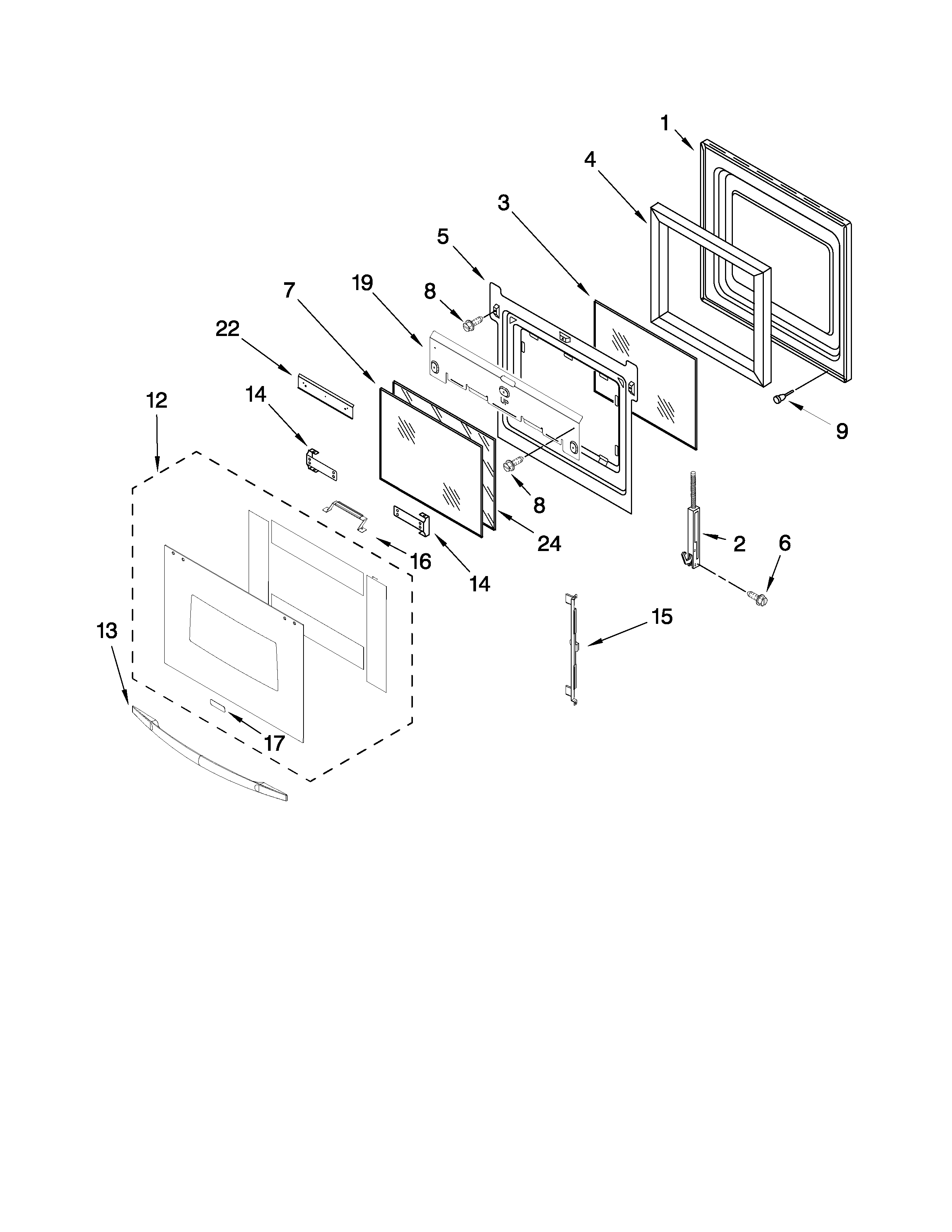 Whirlpool RBS277PVQ02 oven door parts diagram
