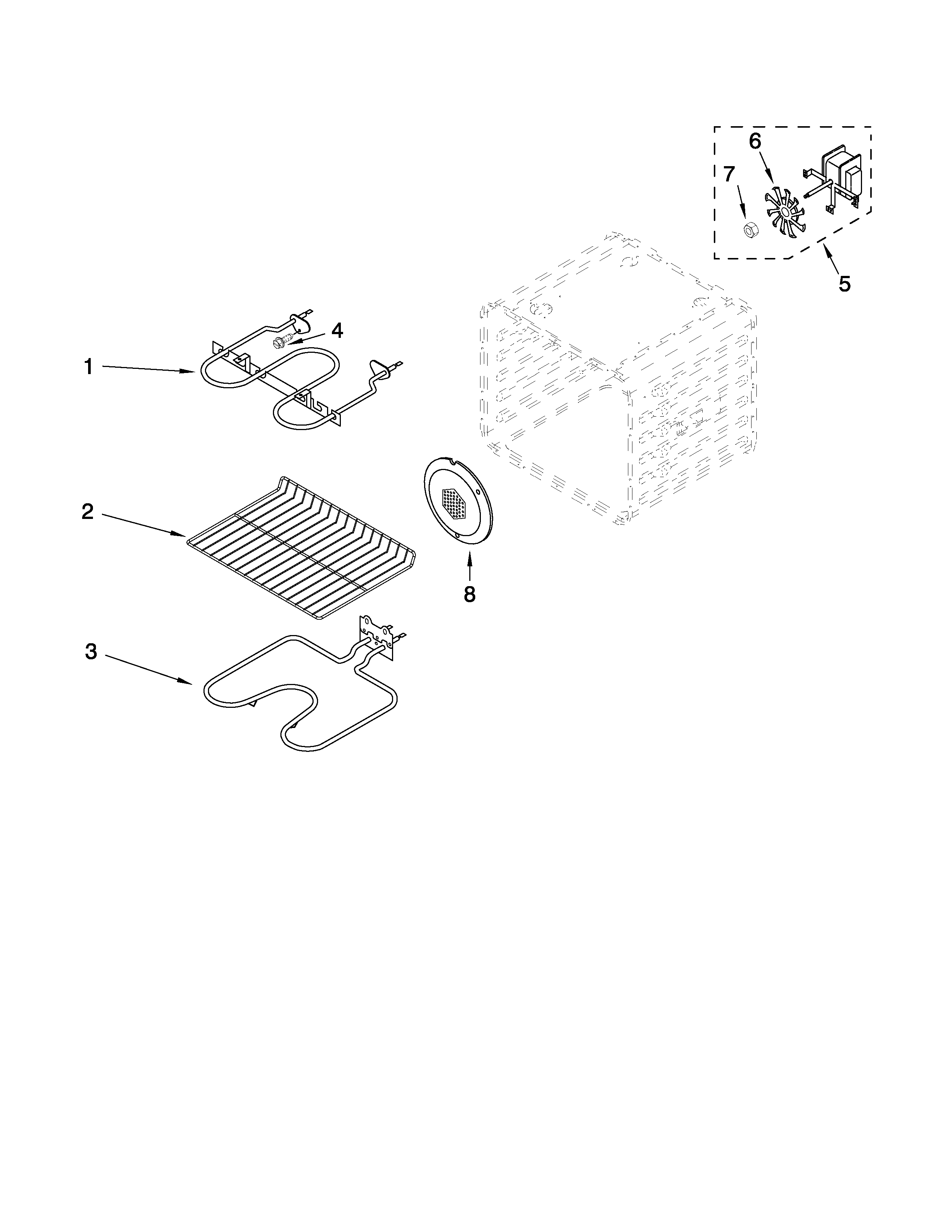 Whirlpool RBS277PVQ02 internal oven parts diagram