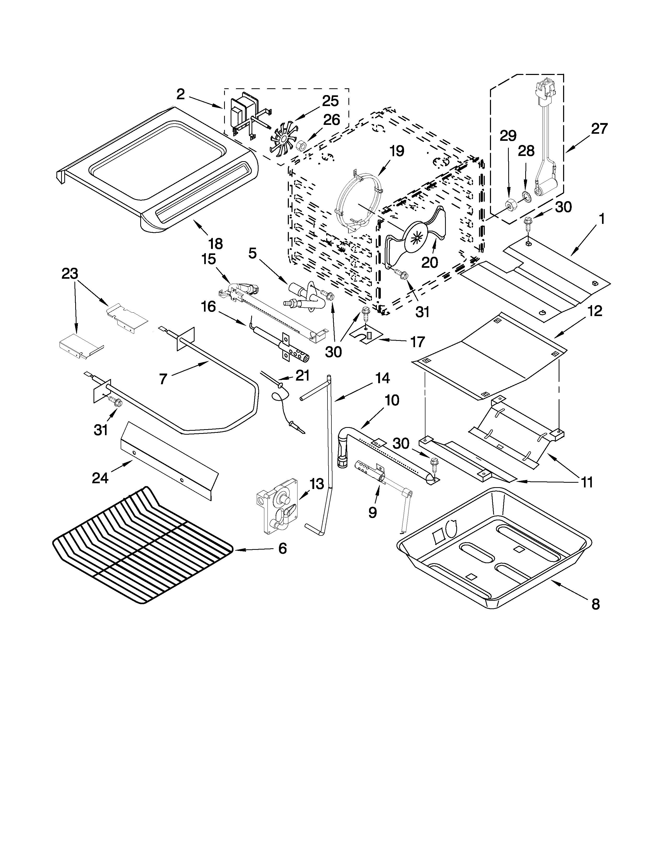 KitchenAid KGRS807SWH02 internal oven parts diagram