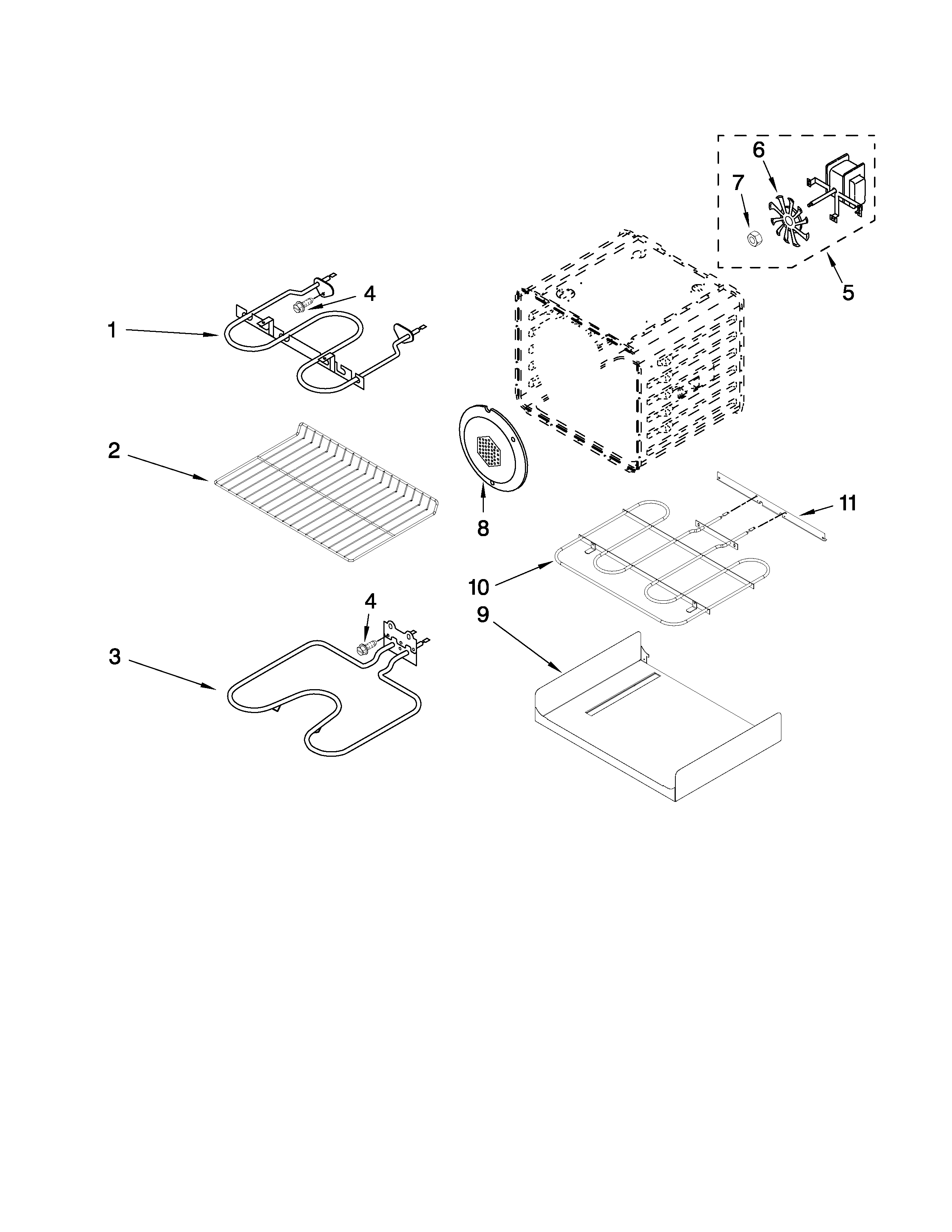 Whirlpool GBD279PVS02 internal oven parts diagram