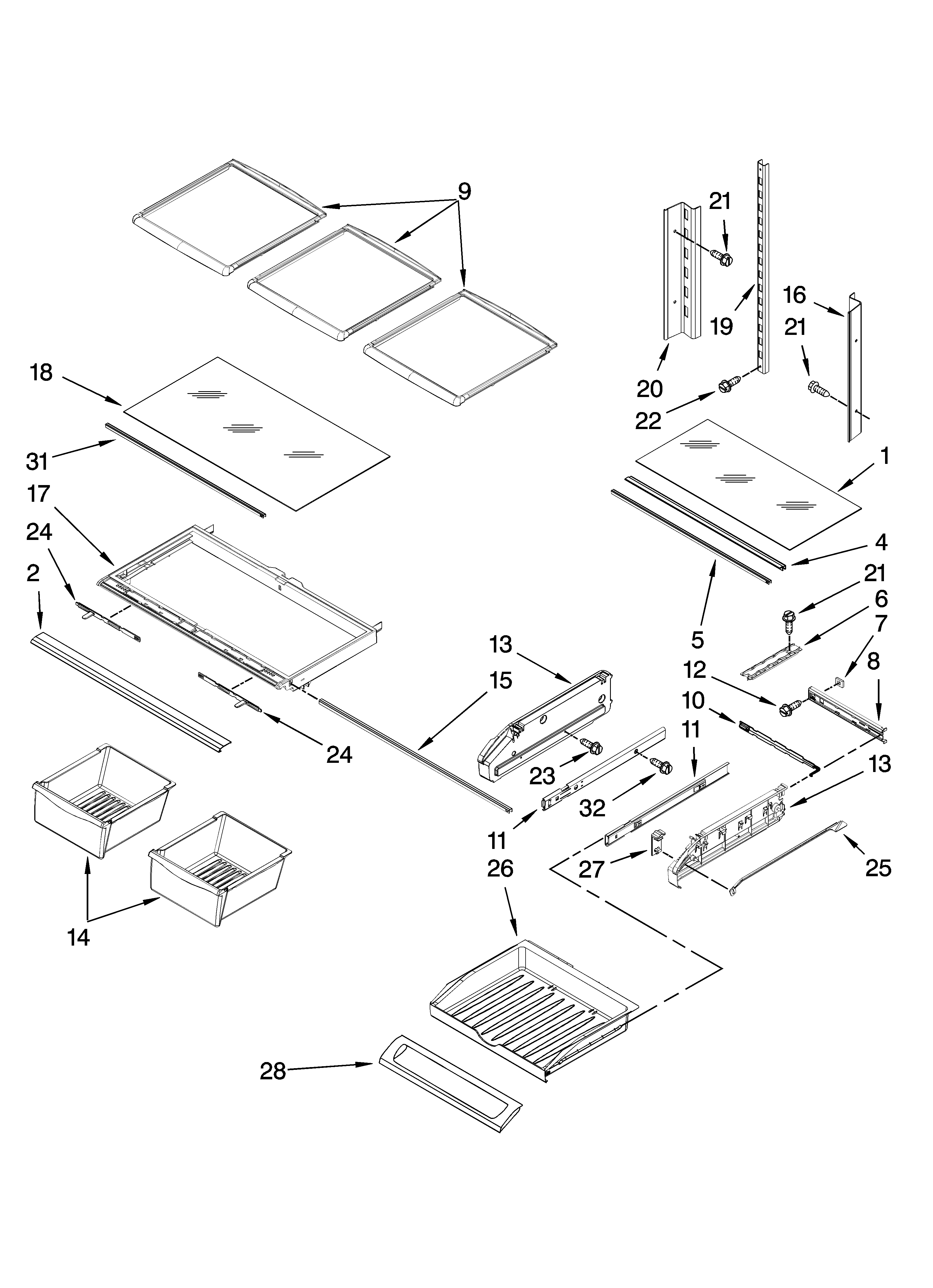 Jenn-Air JFI2089AEB2 shelf parts diagram