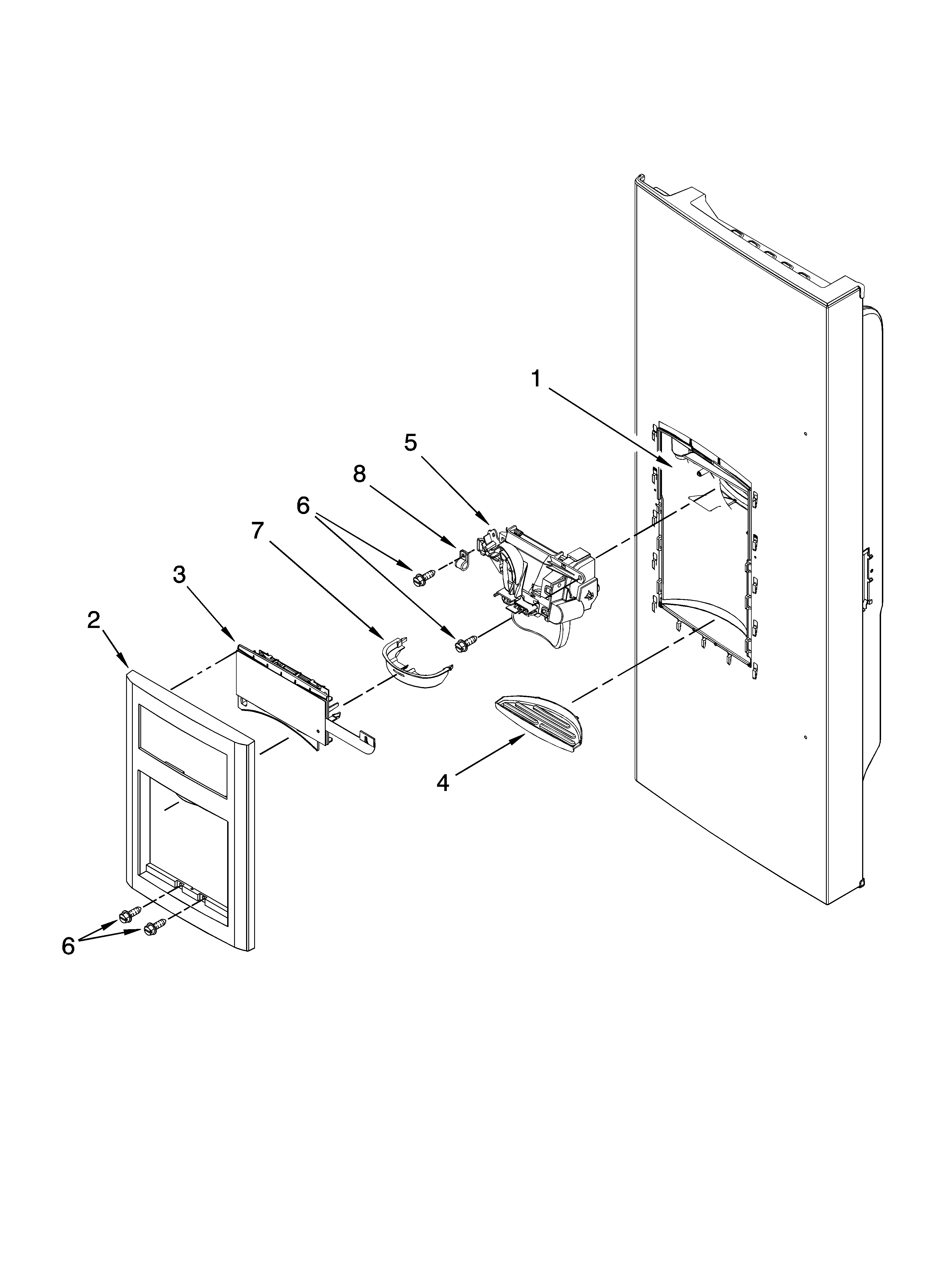 Jenn-Air JFI2089AEB2 dispenser front parts diagram