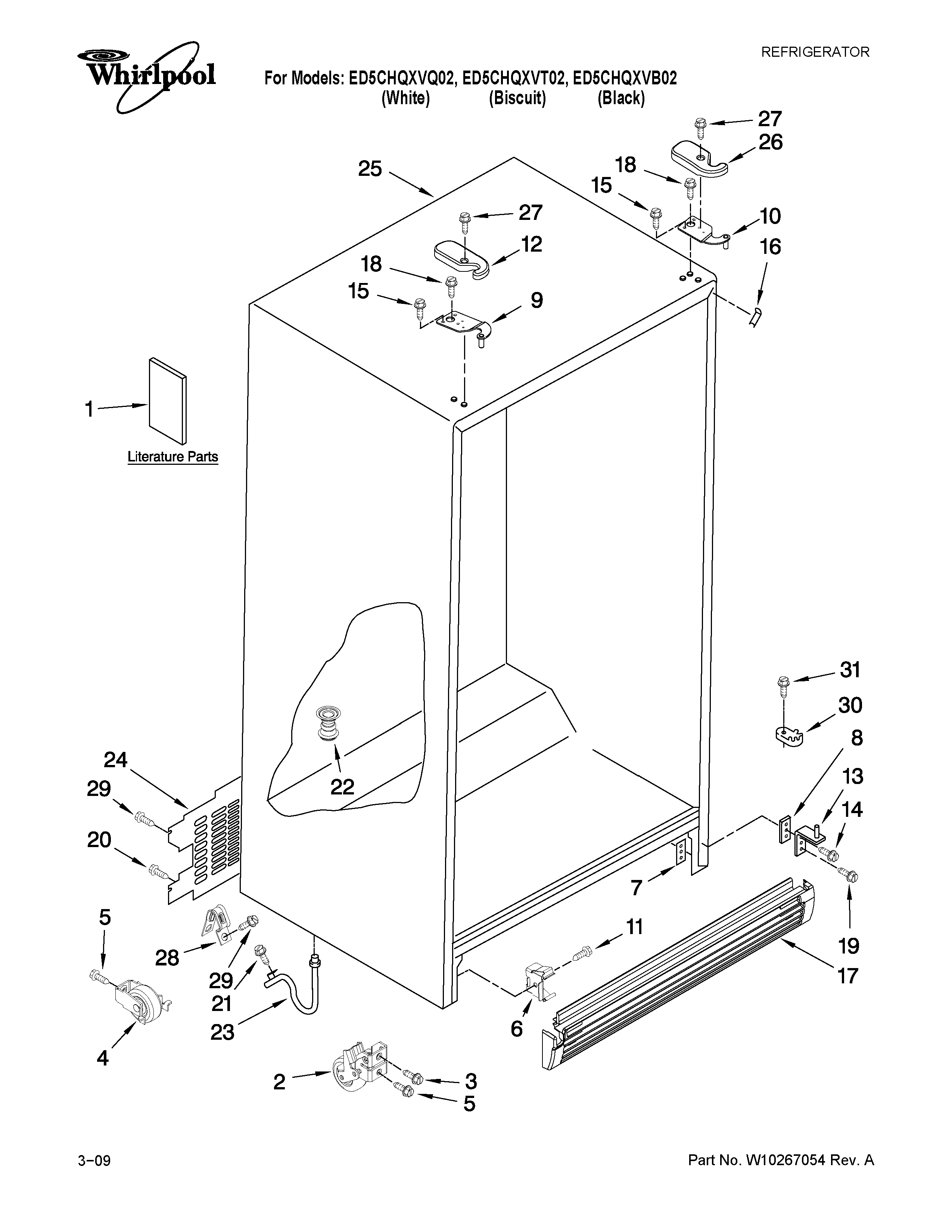 Whirlpool ED5CHQXVT02 cabinet parts diagram