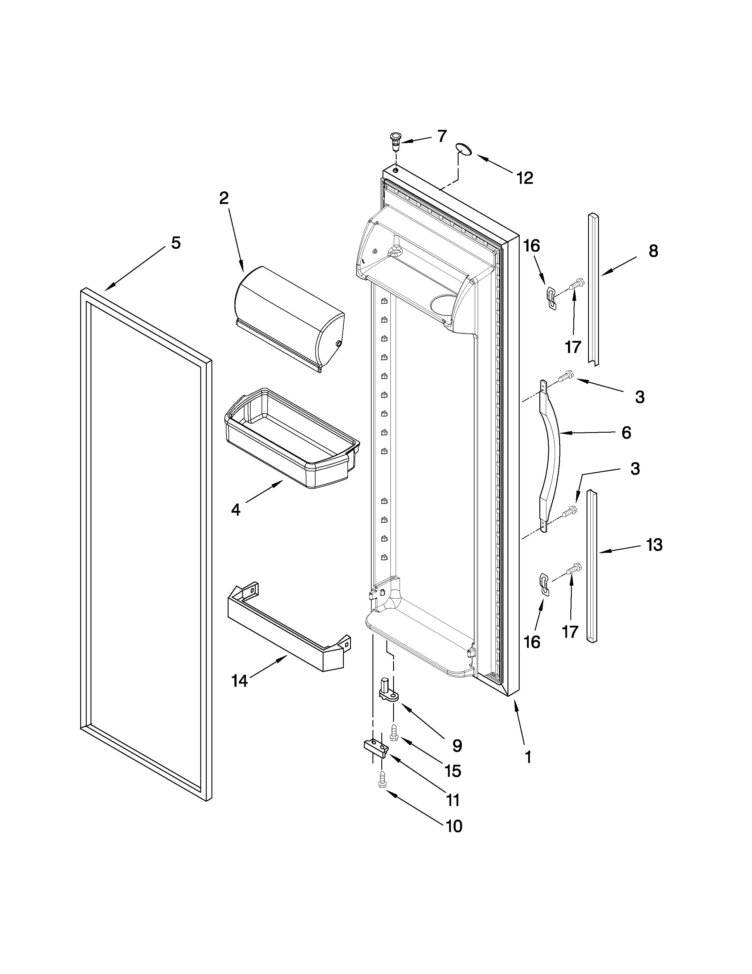 Whirlpool ED5CHQXVT02 refrigerator door parts diagram