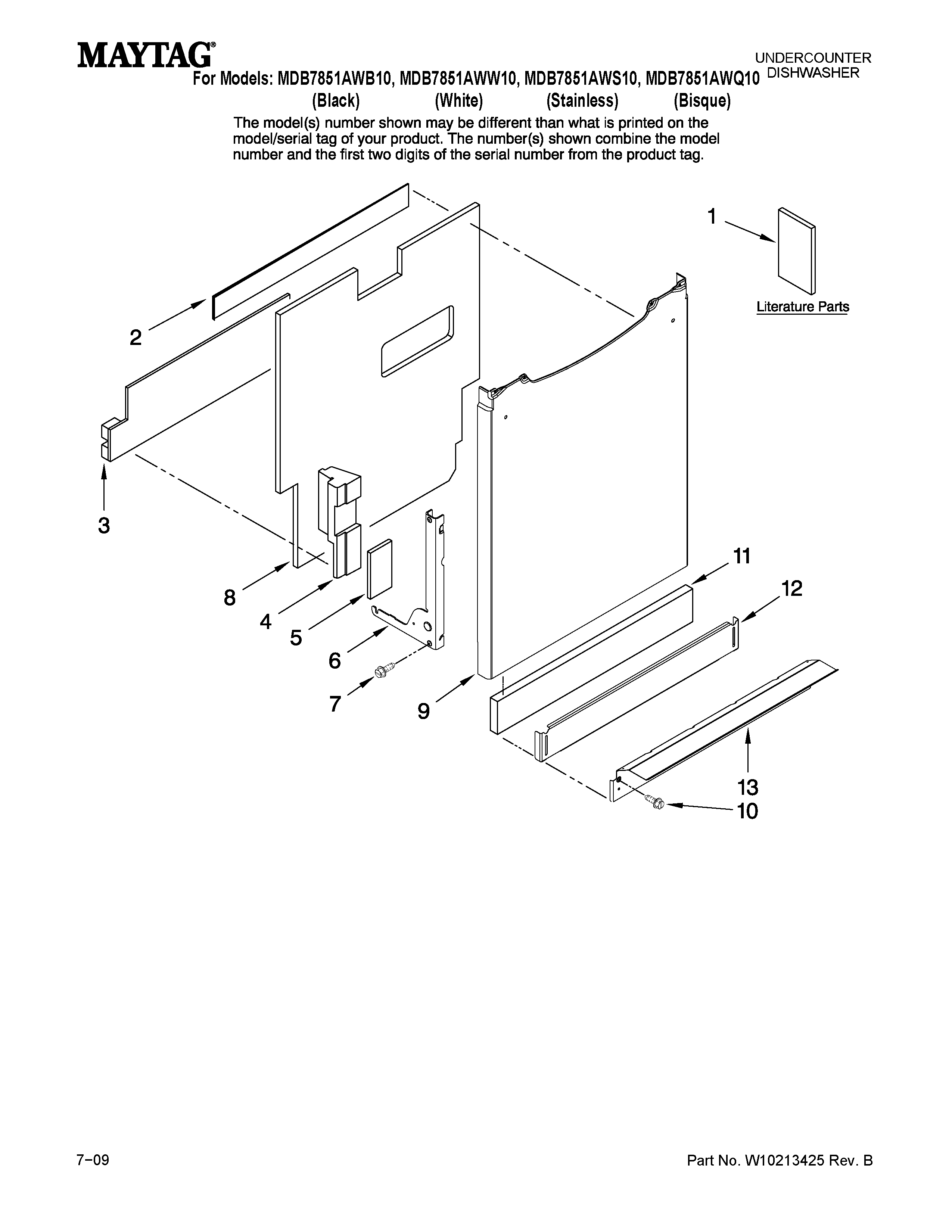 Maytag MDB7851AWB10 door and panel parts diagram