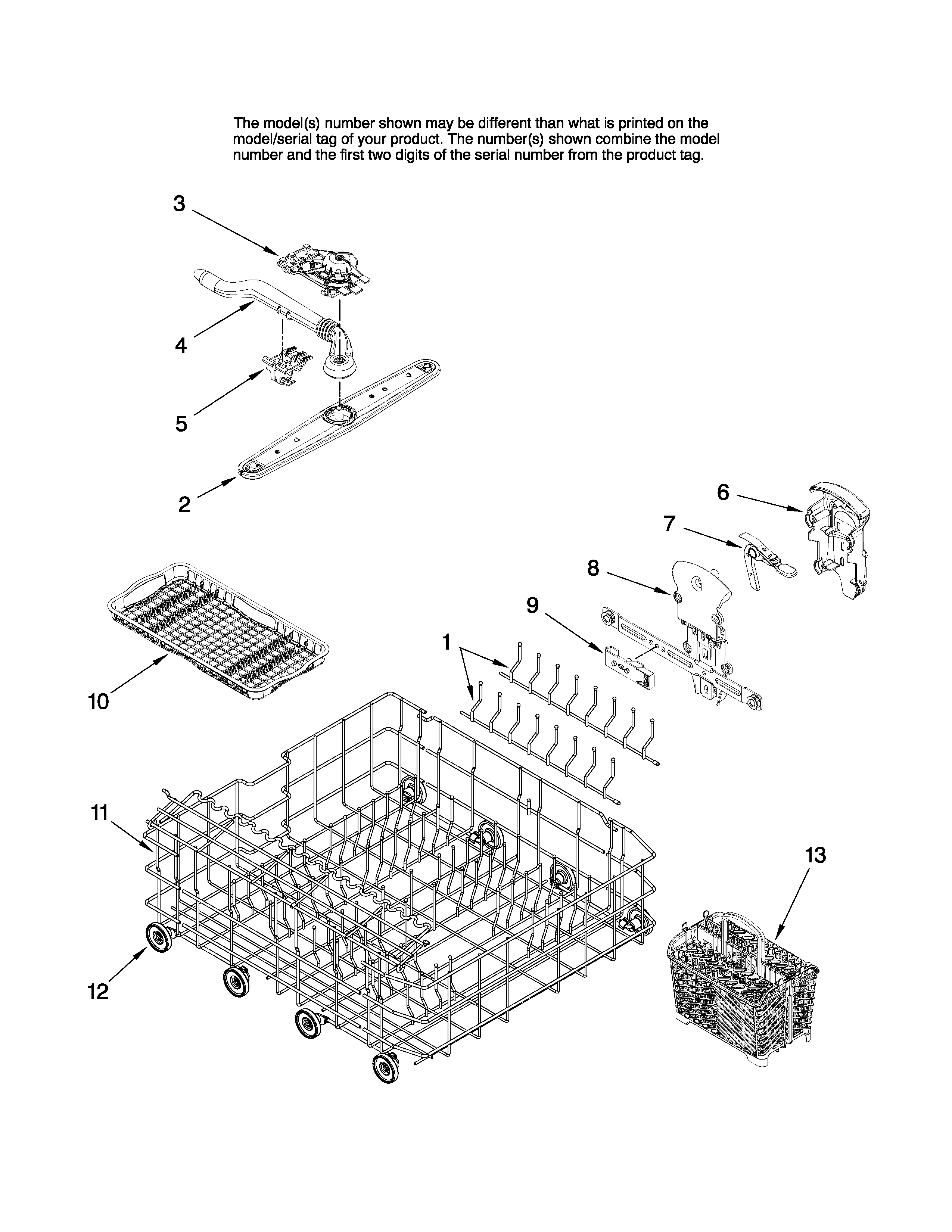Maytag MDB7851AWB10 lower rack parts diagram