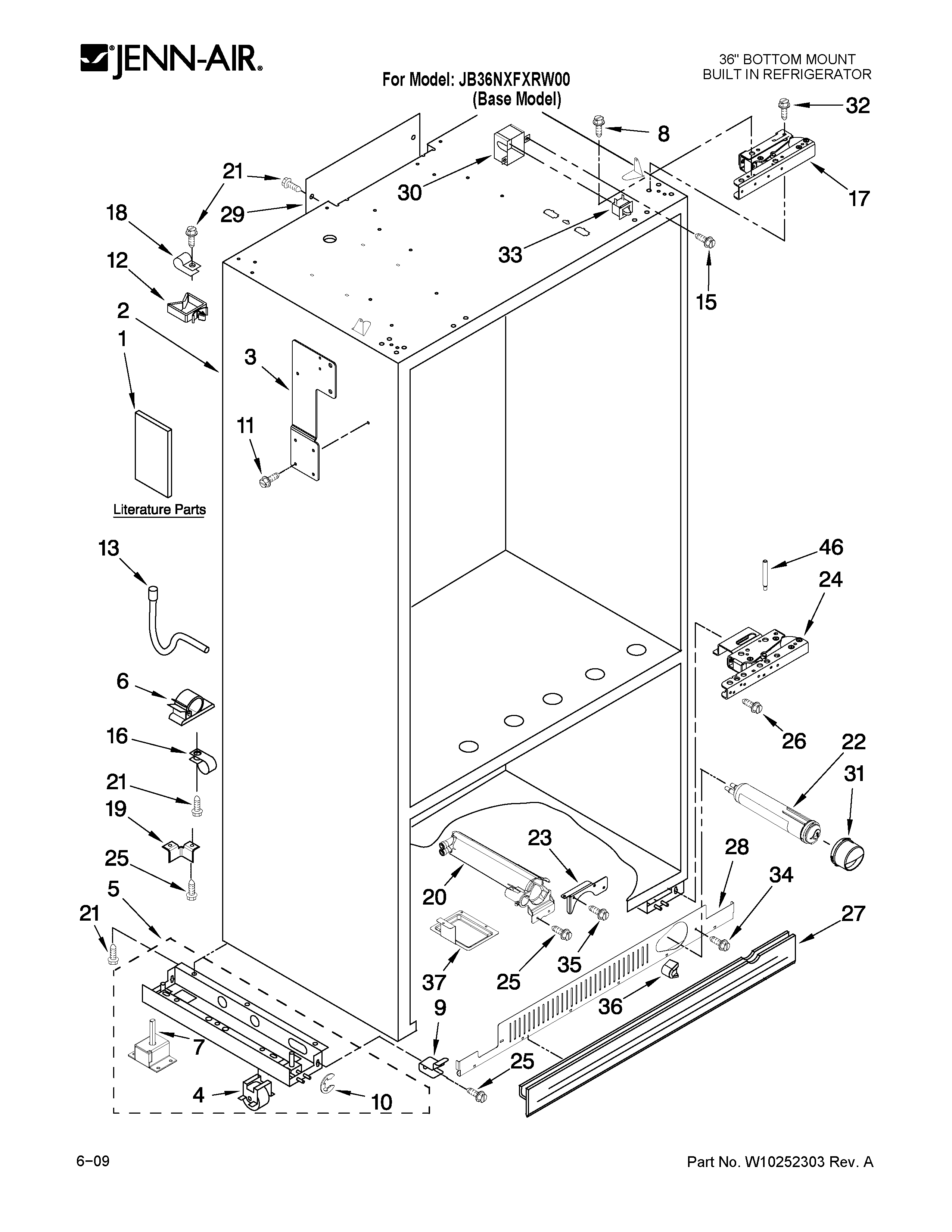 Jenn-Air JB36NXFXRW00 cabinet parts diagram