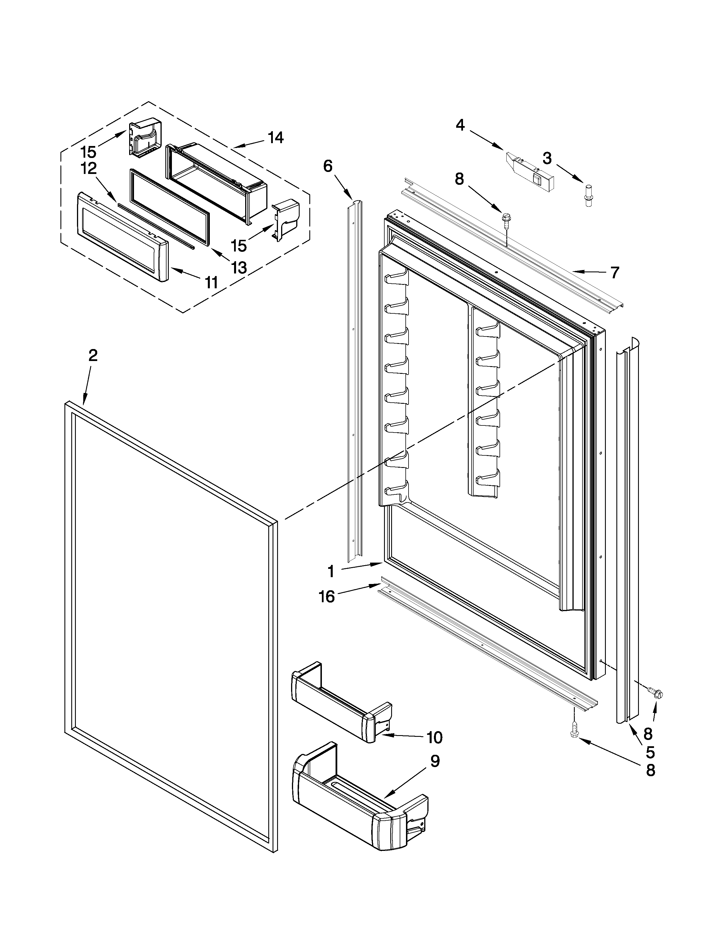 Jenn-Air JB36NXFXRW00 refrigerator door parts diagram