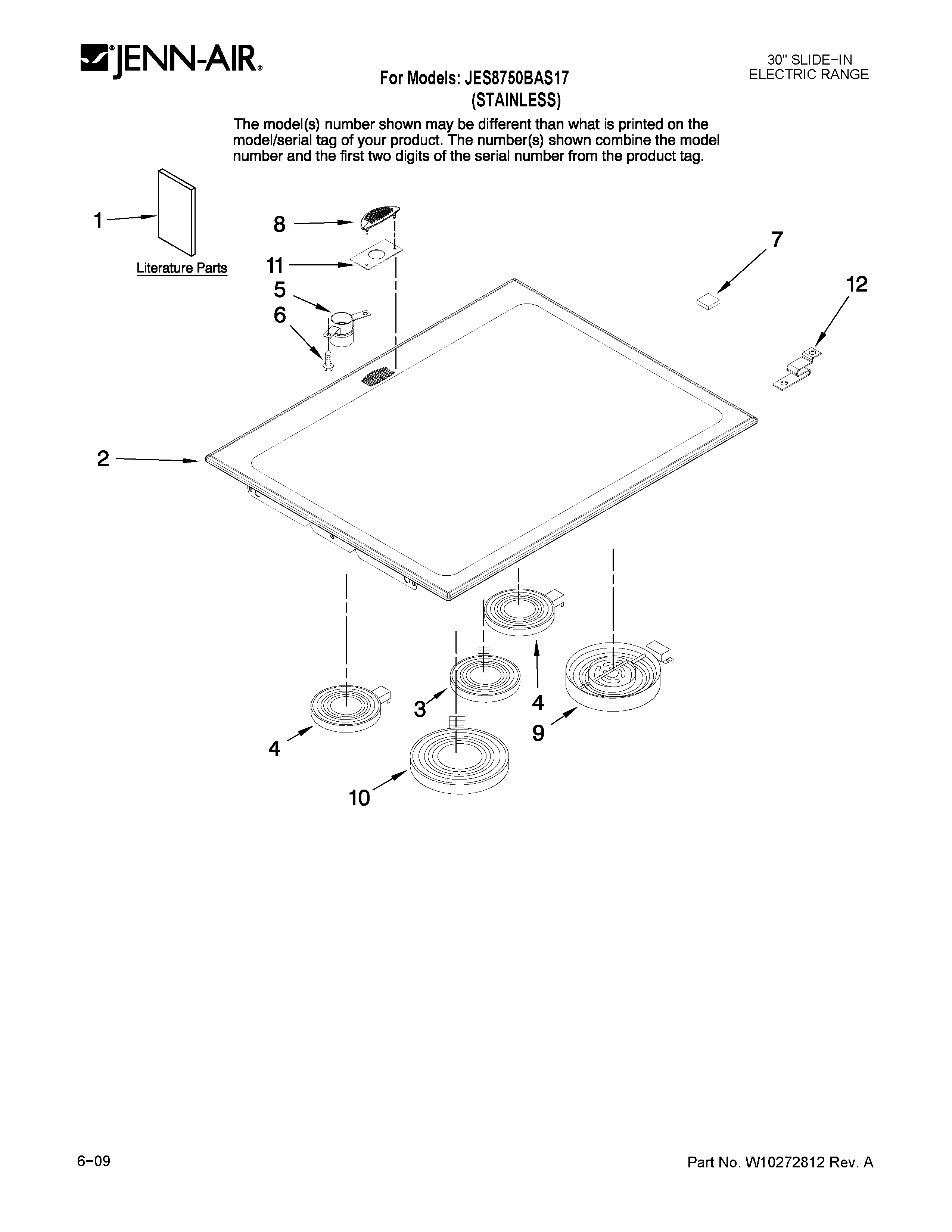 Jenn-Air JES8750BAS17 cooktop parts diagram