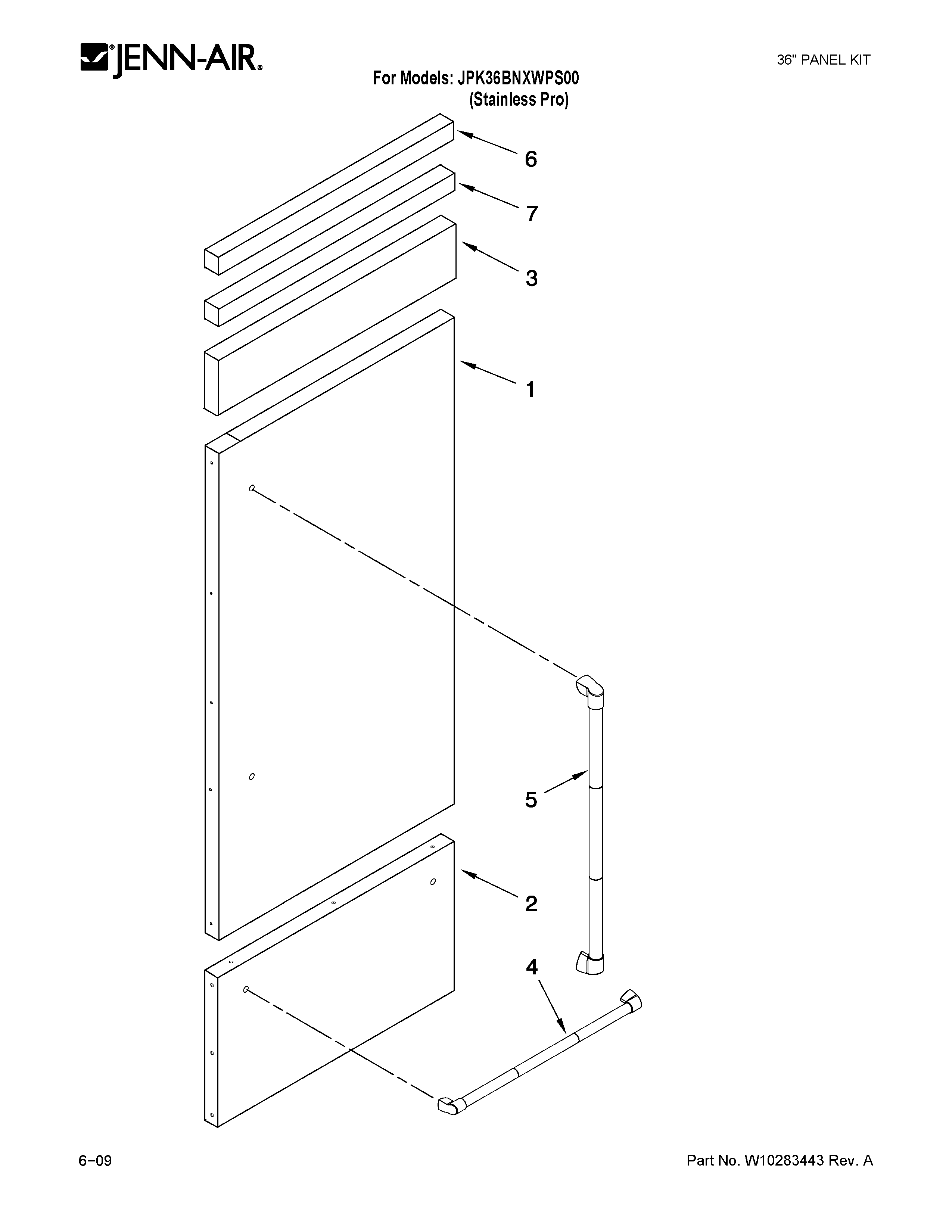 Jenn-Air JPK36BNXWPS00 panel kit parts diagram