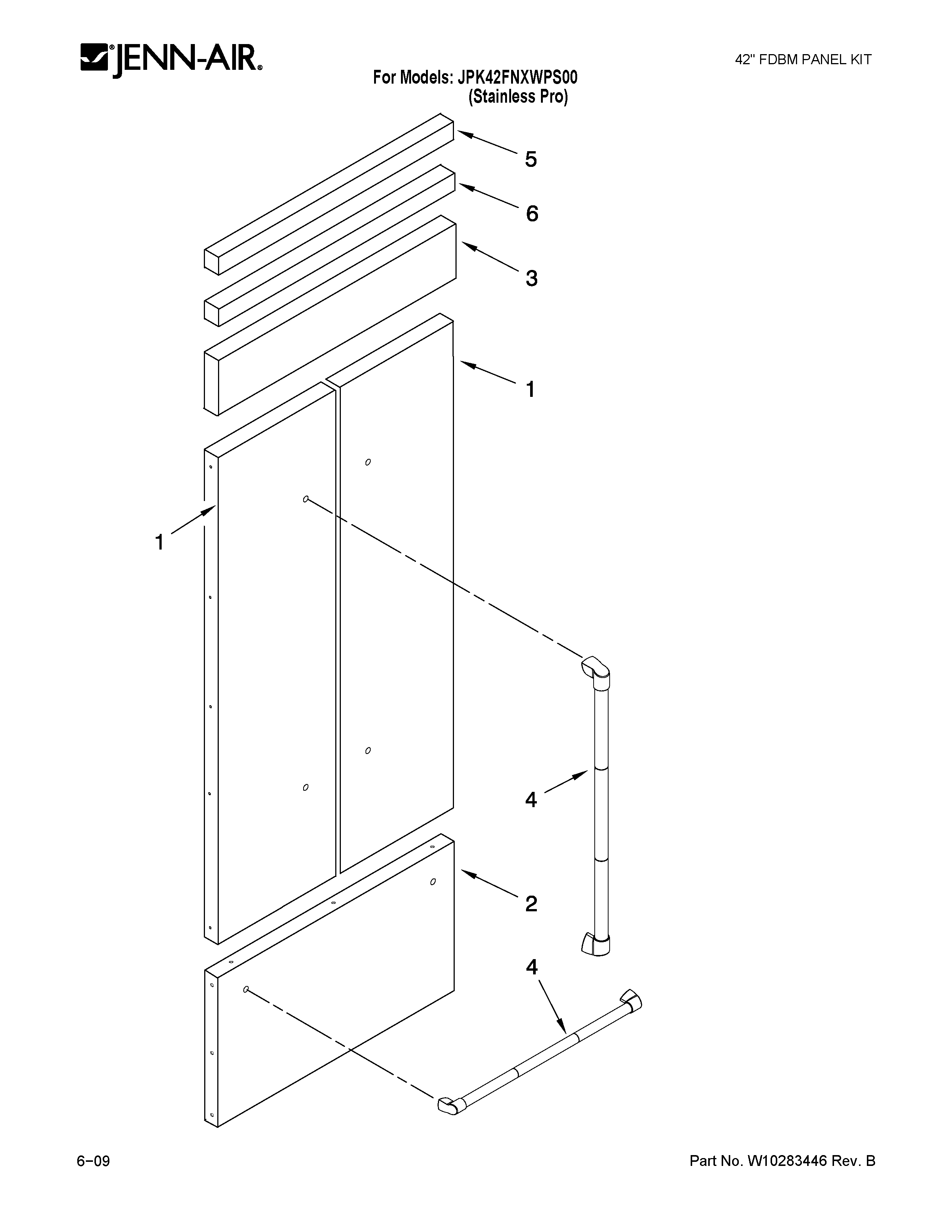Jenn-Air JPK42FNXWPS00 panel kit parts diagram