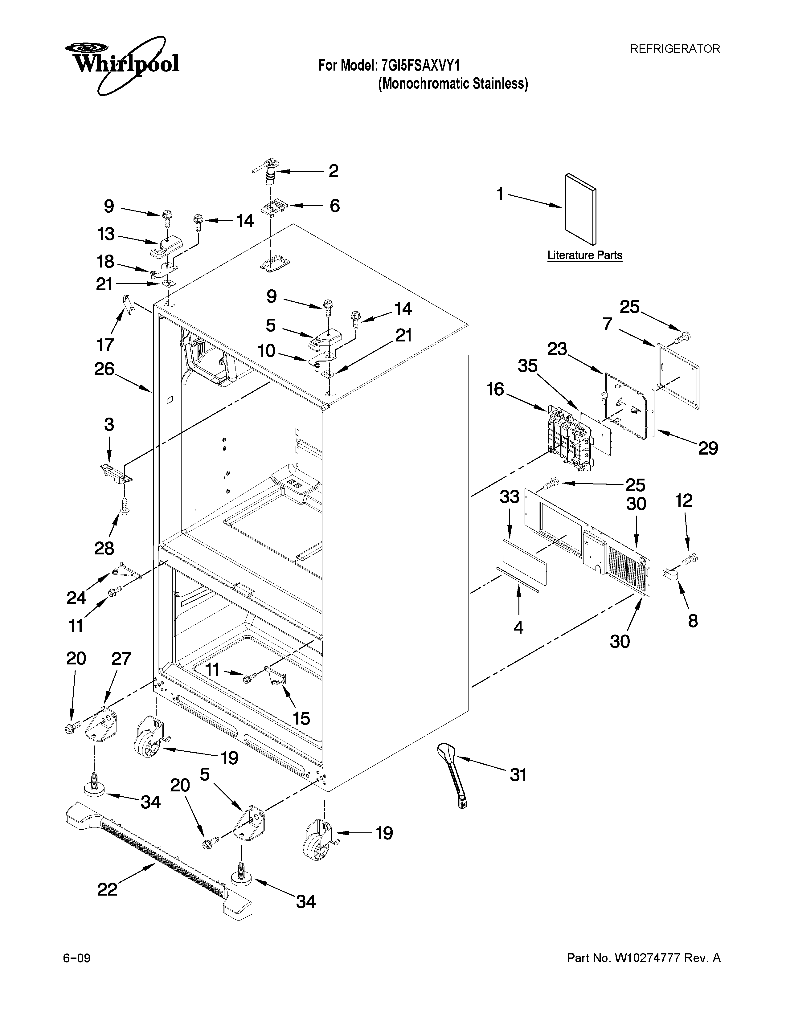 Whirlpool 7GI5FSAXVY1 cabinet parts diagram