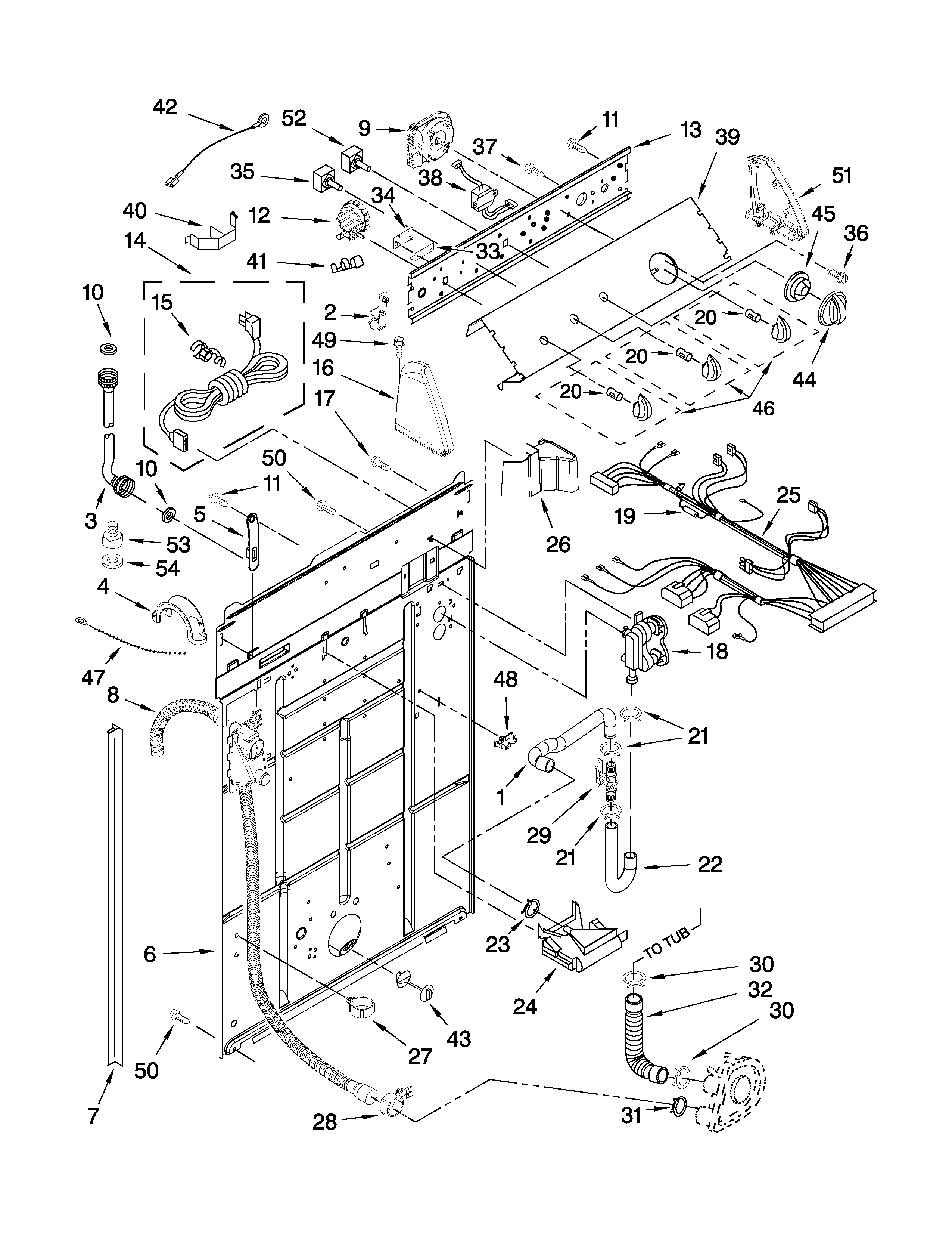 Whirlpool 3RLSQ8033SW2 controls and rear panel parts diagram