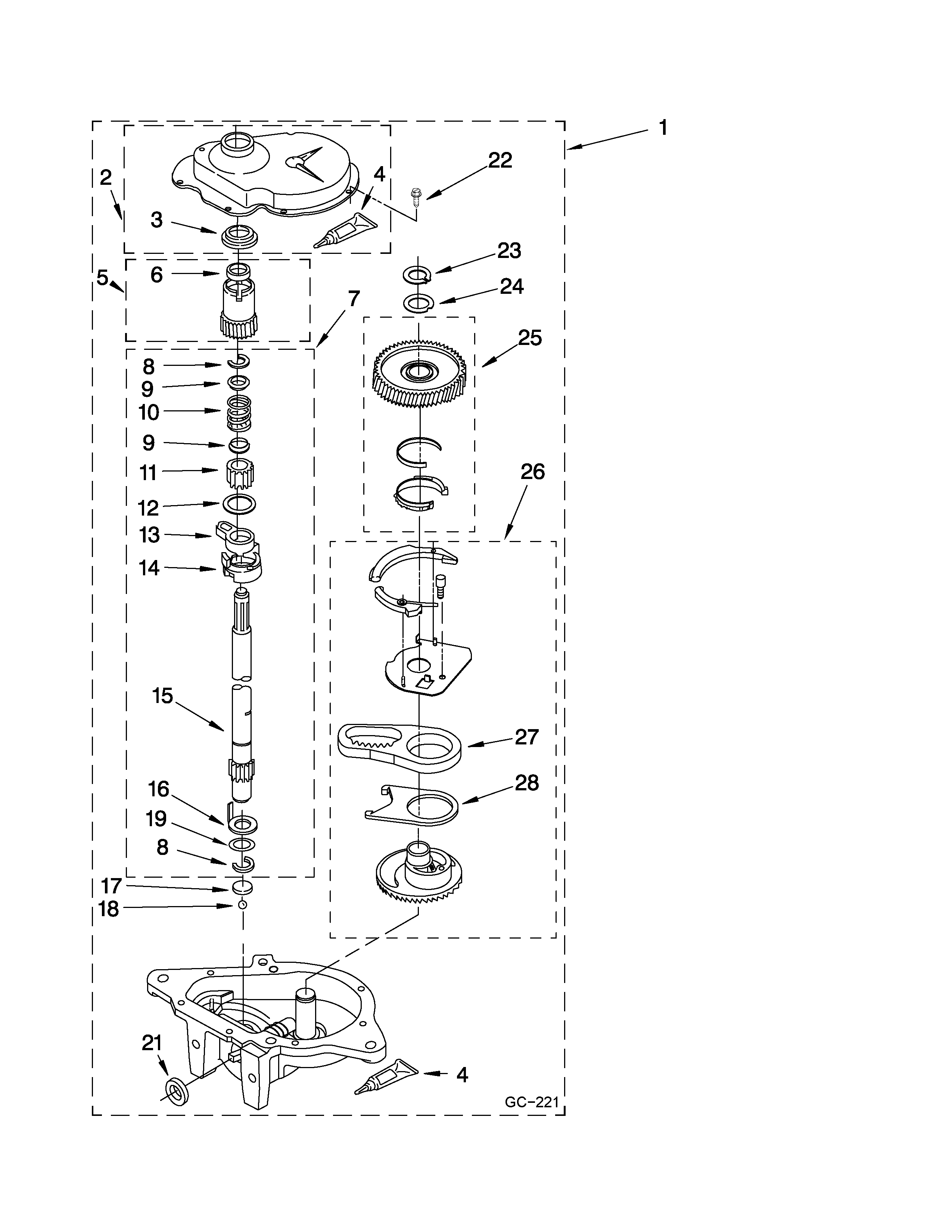 Whirlpool 3RLSQ8033SW2 gearcase parts diagram