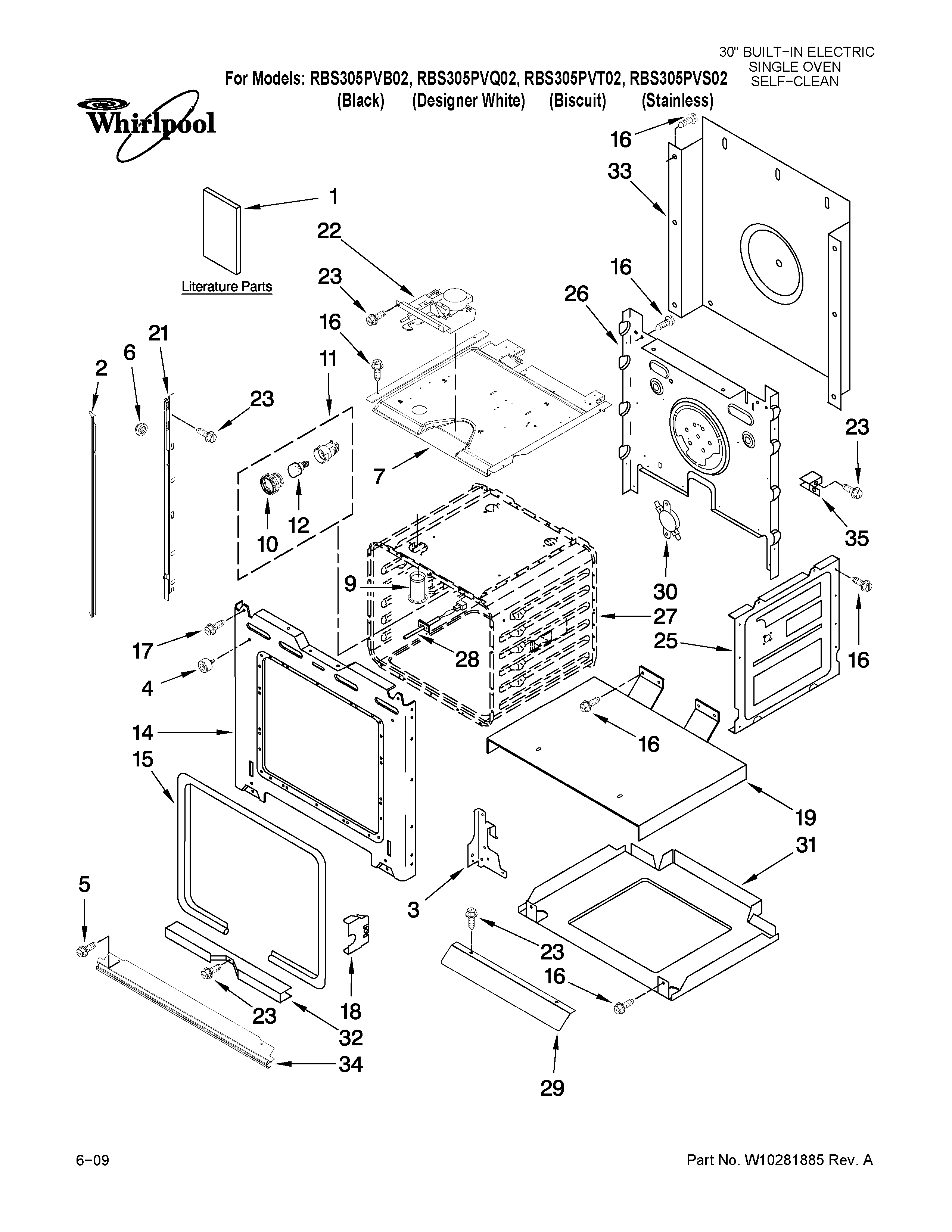 Whirlpool RBS305PVT02 oven parts diagram