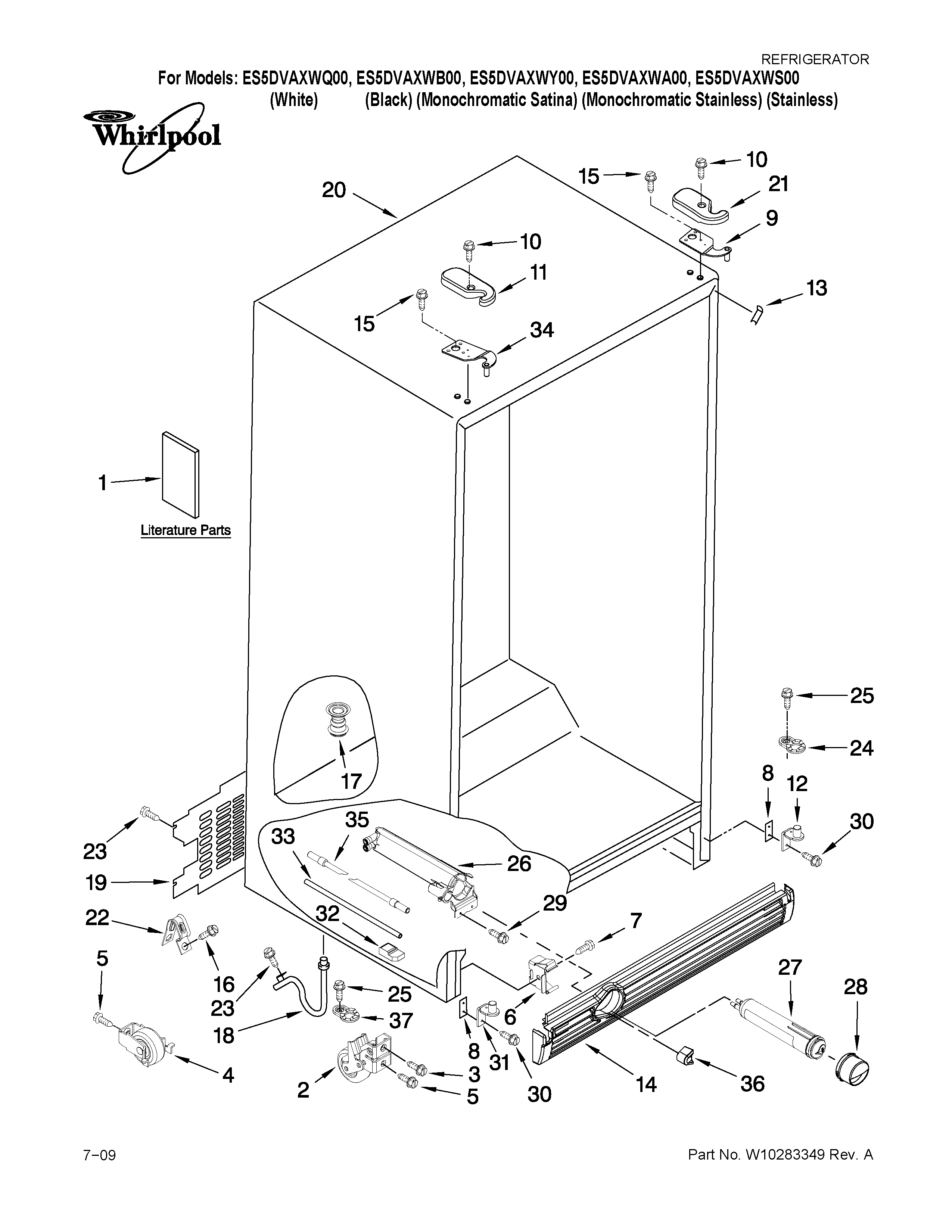 Whirlpool ES5DVAXWA00 cabinet parts diagram