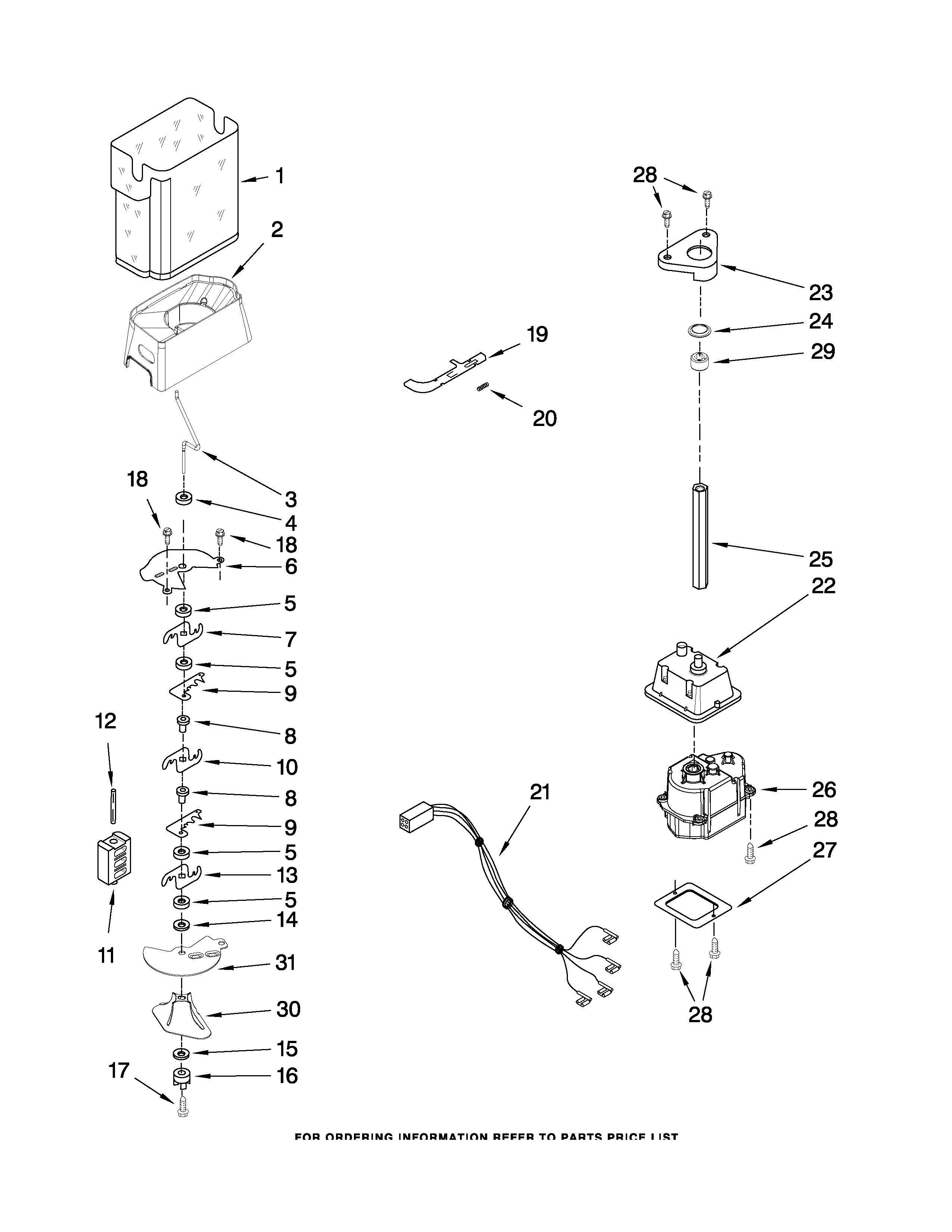 Whirlpool ES5DVAXWA00 motor and ice container parts diagram