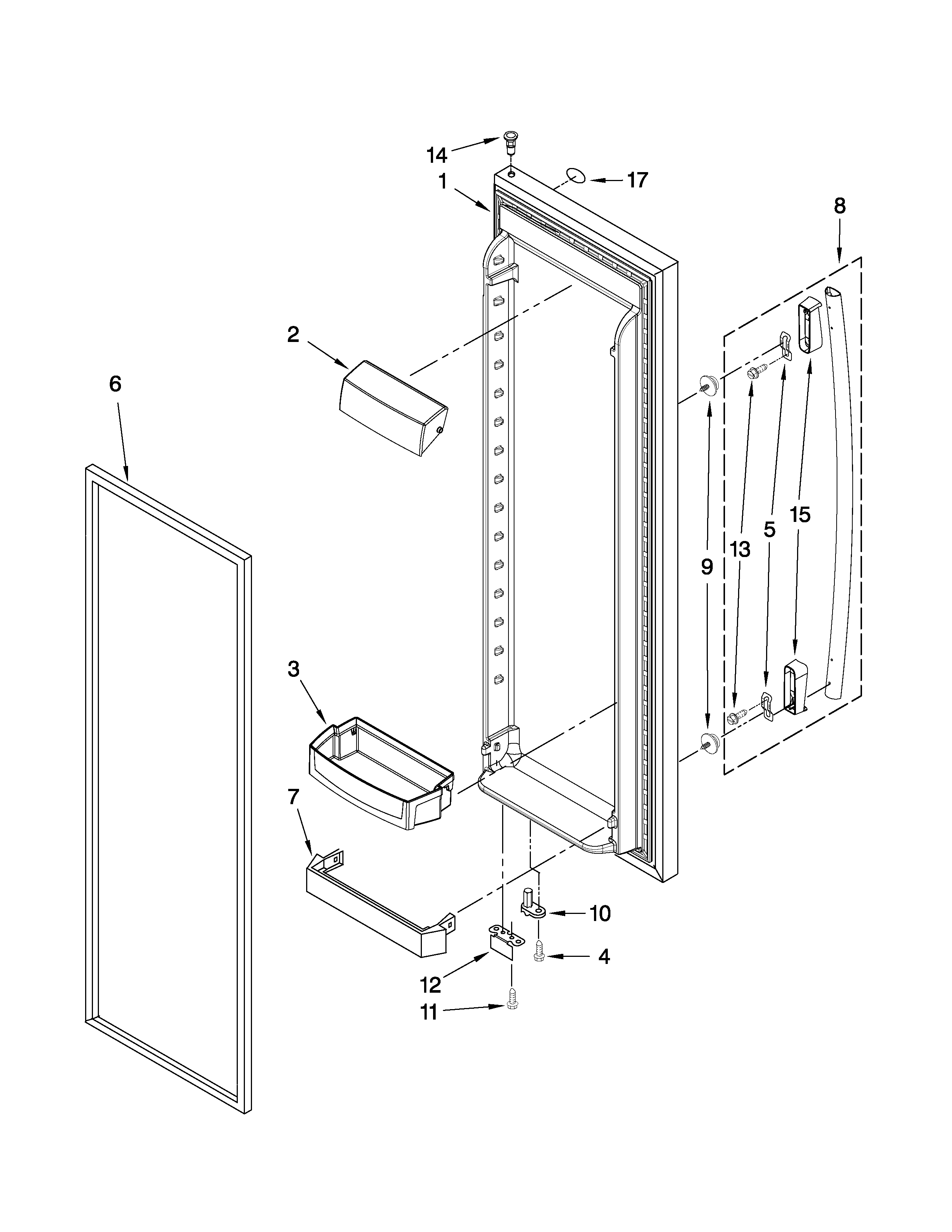 Whirlpool ES5DVAXWA00 refrigerator door parts diagram