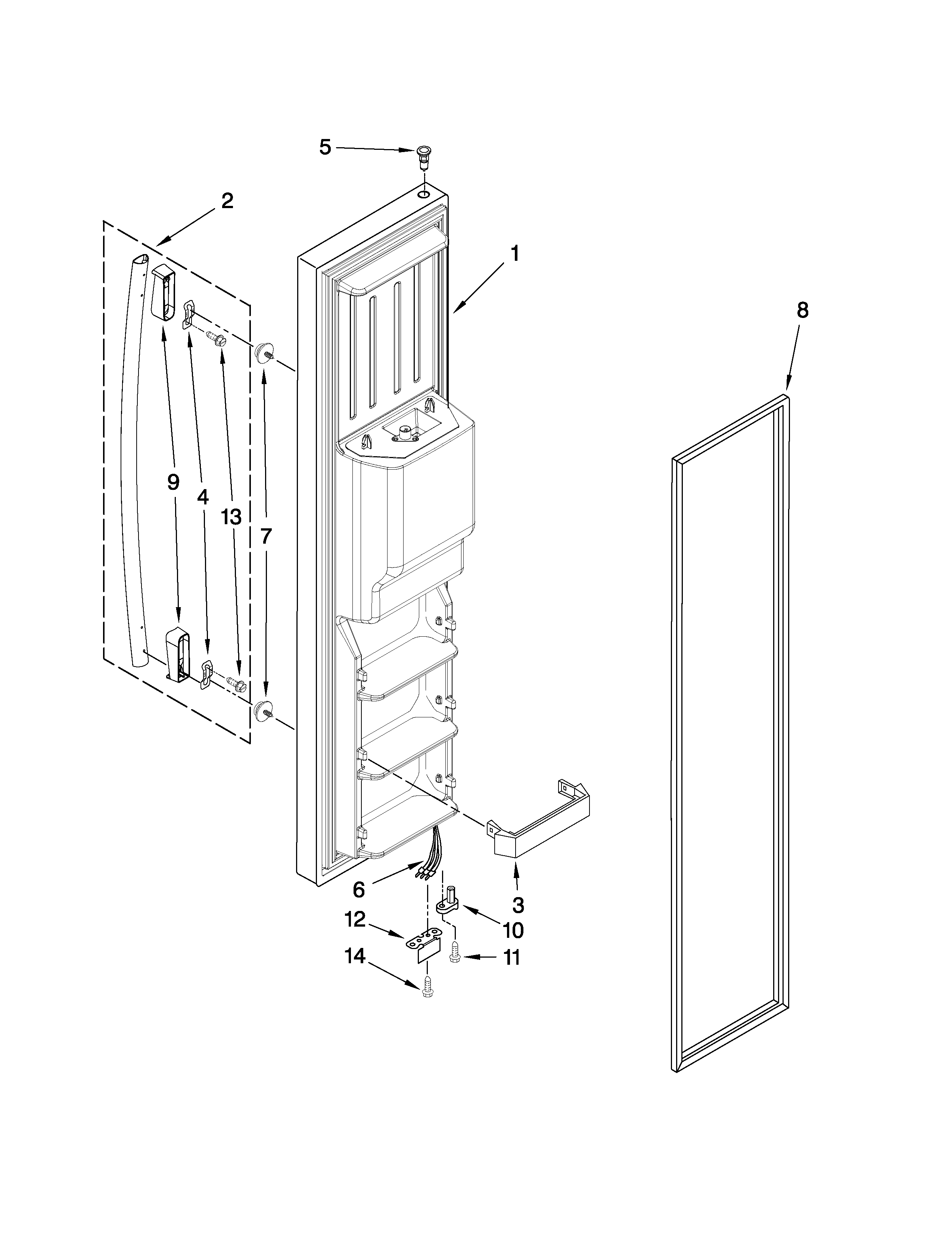 Whirlpool ES5DVAXWA00 freezer door parts diagram