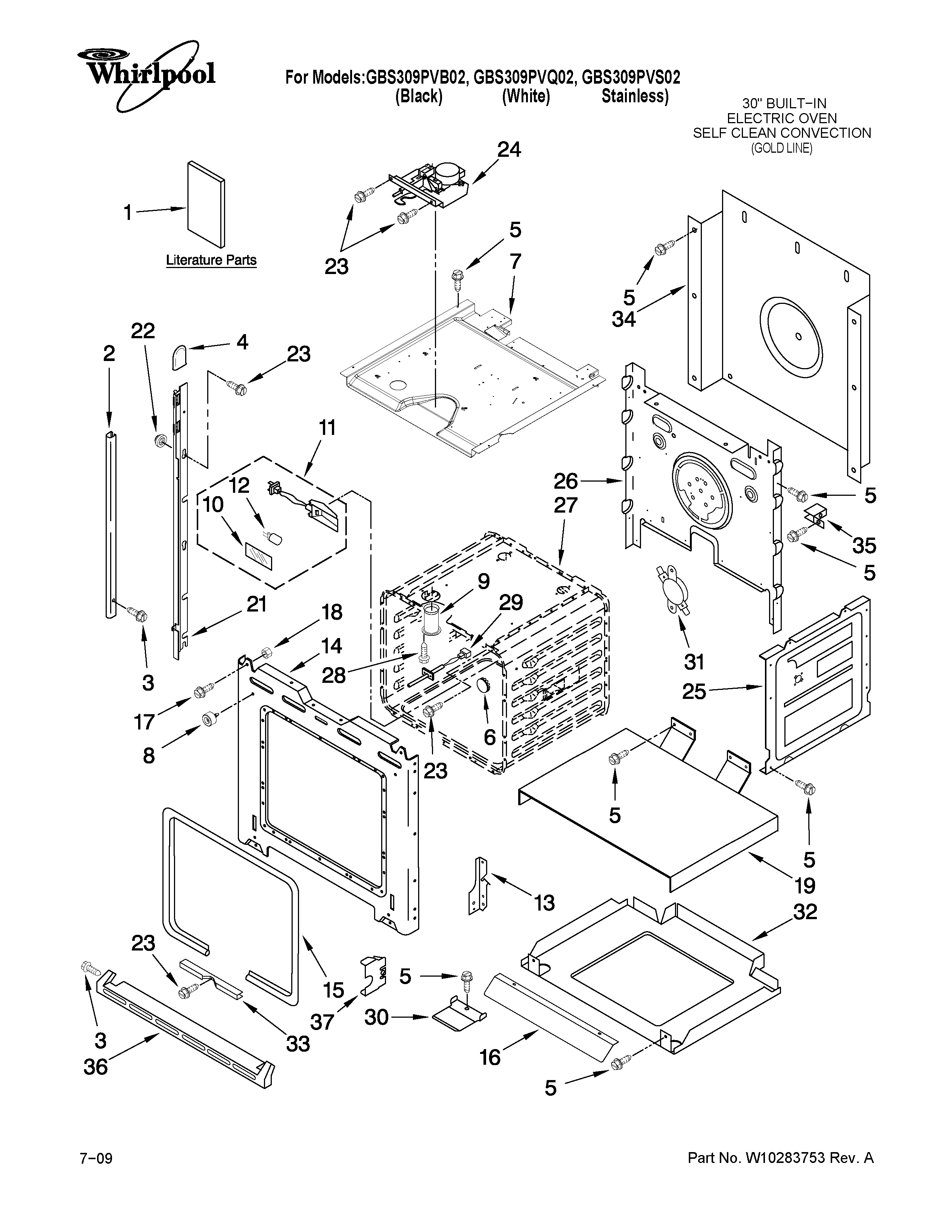 Whirlpool GBS309PVQ02 oven parts diagram